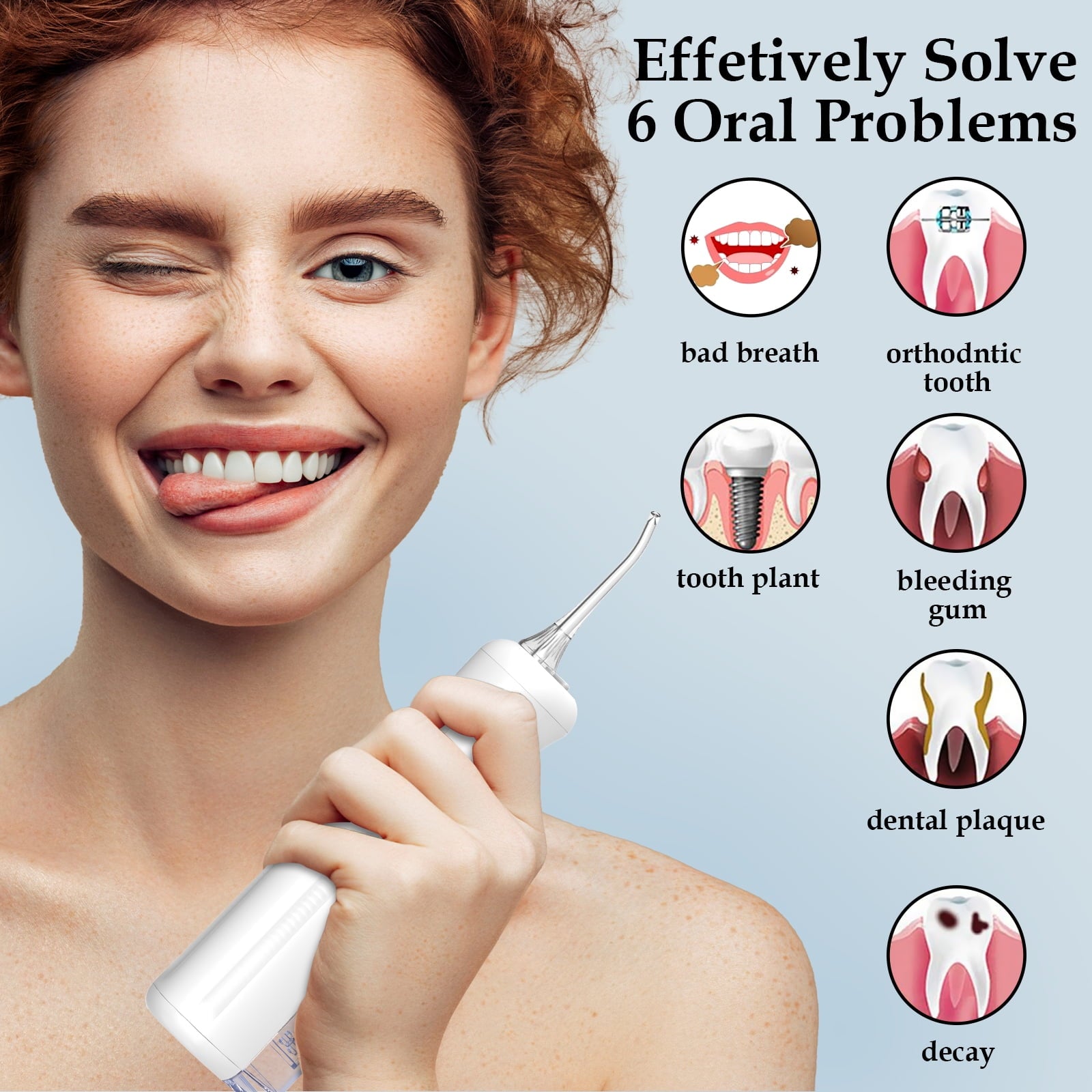 Portable Cordless Water Flosser with 5 Jet Tips - Rechargeable Battery Powered Dental Irrigator for Teeth Cleaning - Travel & Home Use - Waterproof & Lightweight - Perfect for Braces, Implants & Gum Care (White)