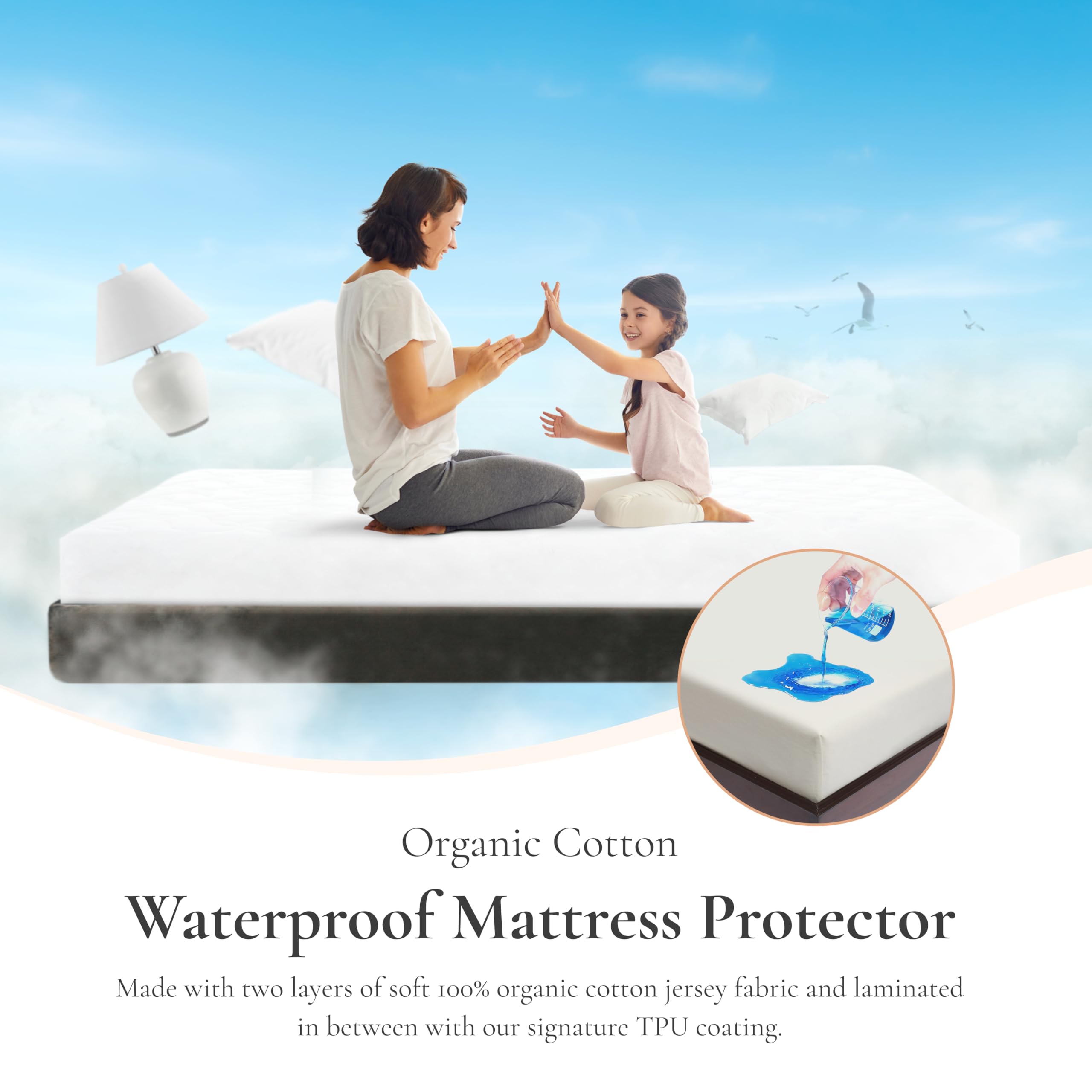 Sleep & Beyond 100% Organic Cotton Waterproof Mattress Protector - Hypoallergenic Dust Mite Protection for Crib & Toddler Beds - Breathable, Flexible & Eco-Friendly - Classic Ivory (Fits up to 6 Inch Mattress) - Perfect for Allergy Relief & Healthy Baby Sleep