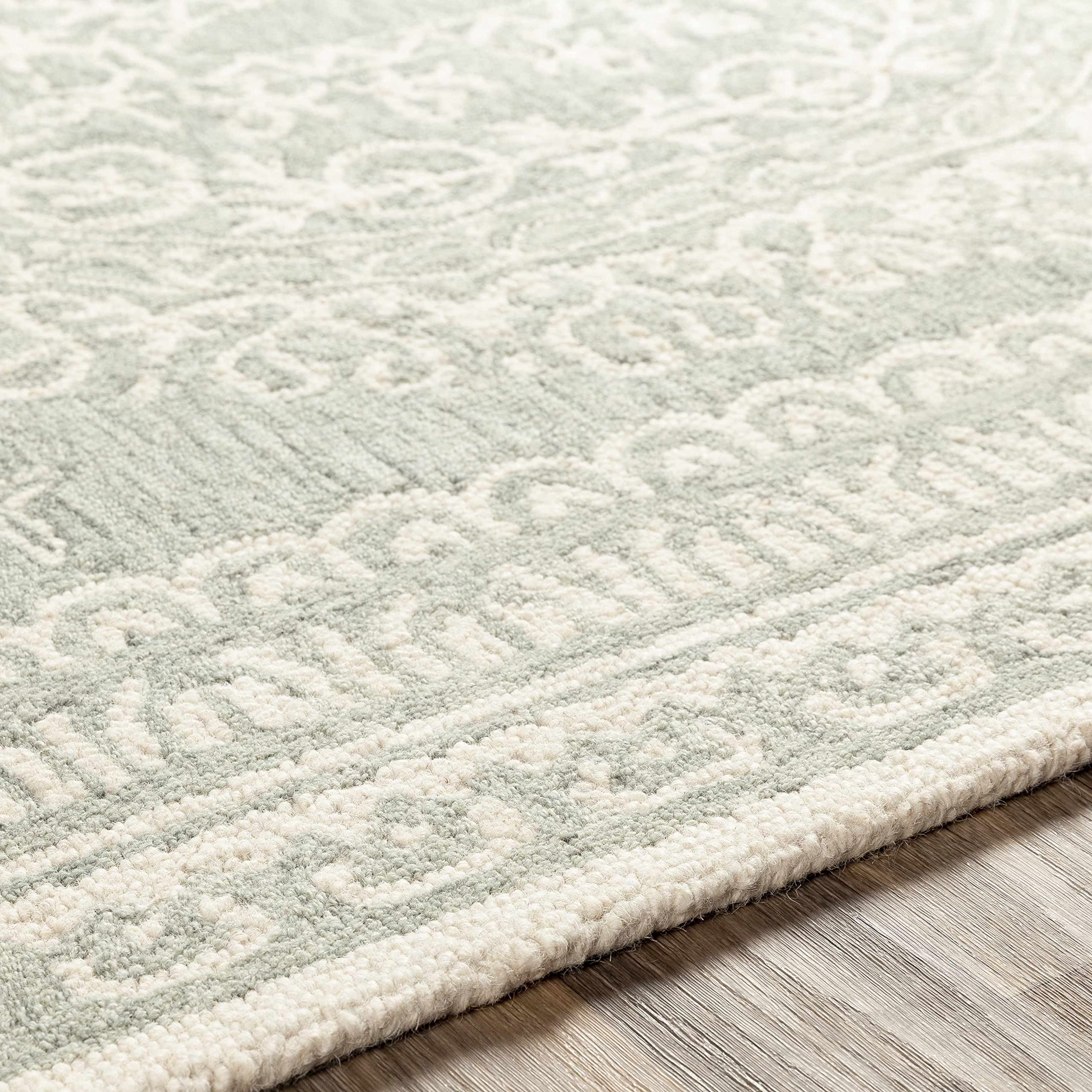 Premium Hauteloom Parsonsburg Wool Area Rug 8' x 10' - Traditional Green & Ivory - Soft Living Room & Bedroom Carpet - Perfect for Cozy Home Decor & High-Traffic Areas