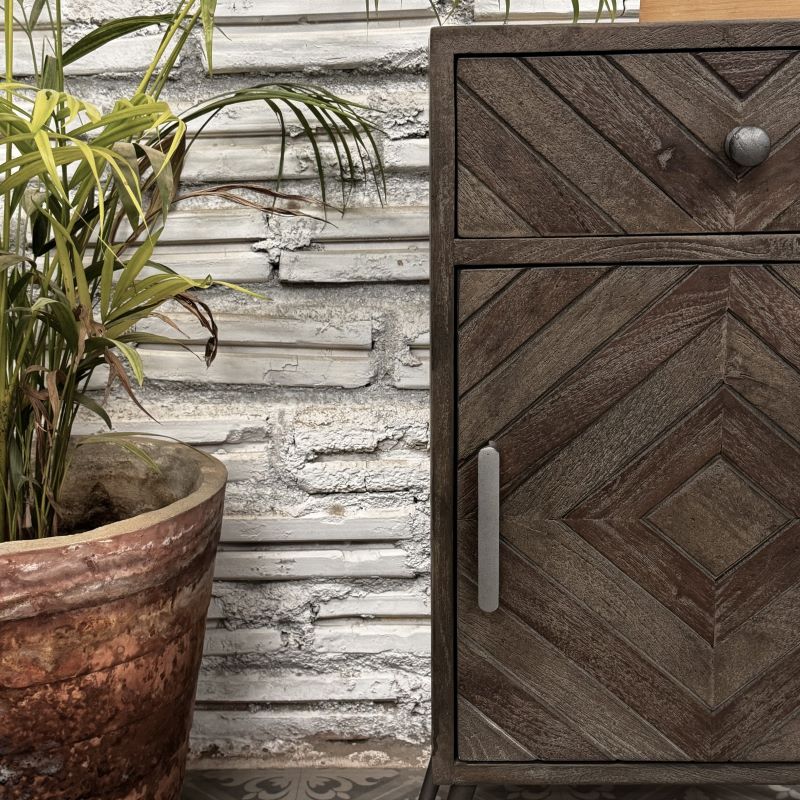 Grayson Solid Wood Chevron Design Nightstand - Modern Bedside Table with Storage Drawer for Bedroom, Living Room, or Office