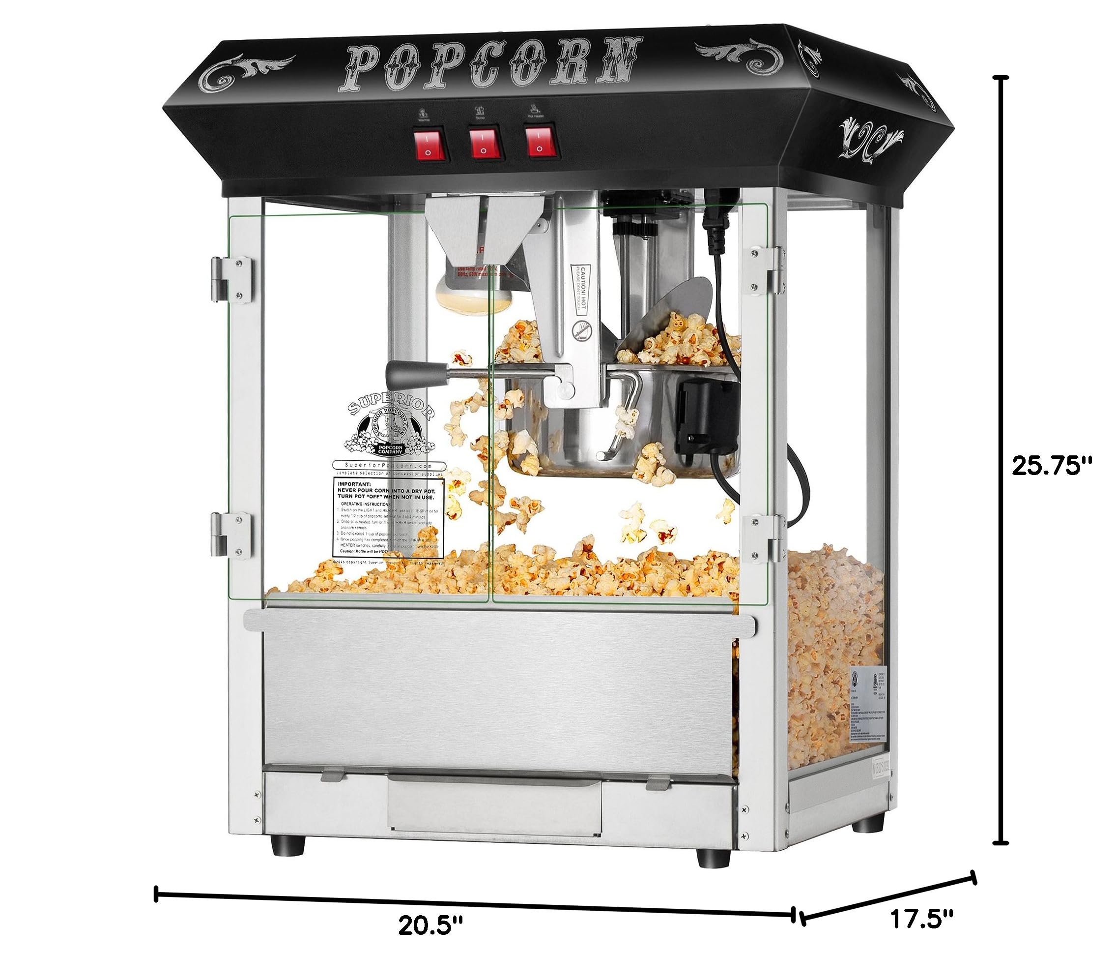 Premium 3-Gallon Countertop Popcorn Machine with 8oz Kettle, Warming Tray & Scoop - Commercial Popcorn Popper for Home Theater, Parties & Snack Bars - Black by Superior Popcorn Company