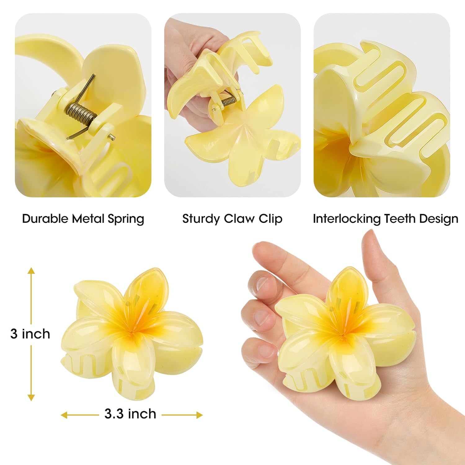 6 Pack Flower Claw Hair Clips for Women - Preppy Hawaiian Plumeria Hair Accessories for Thick & Thin Hair - Perfect for Teens, Beach, Summer & Everyday Styling
