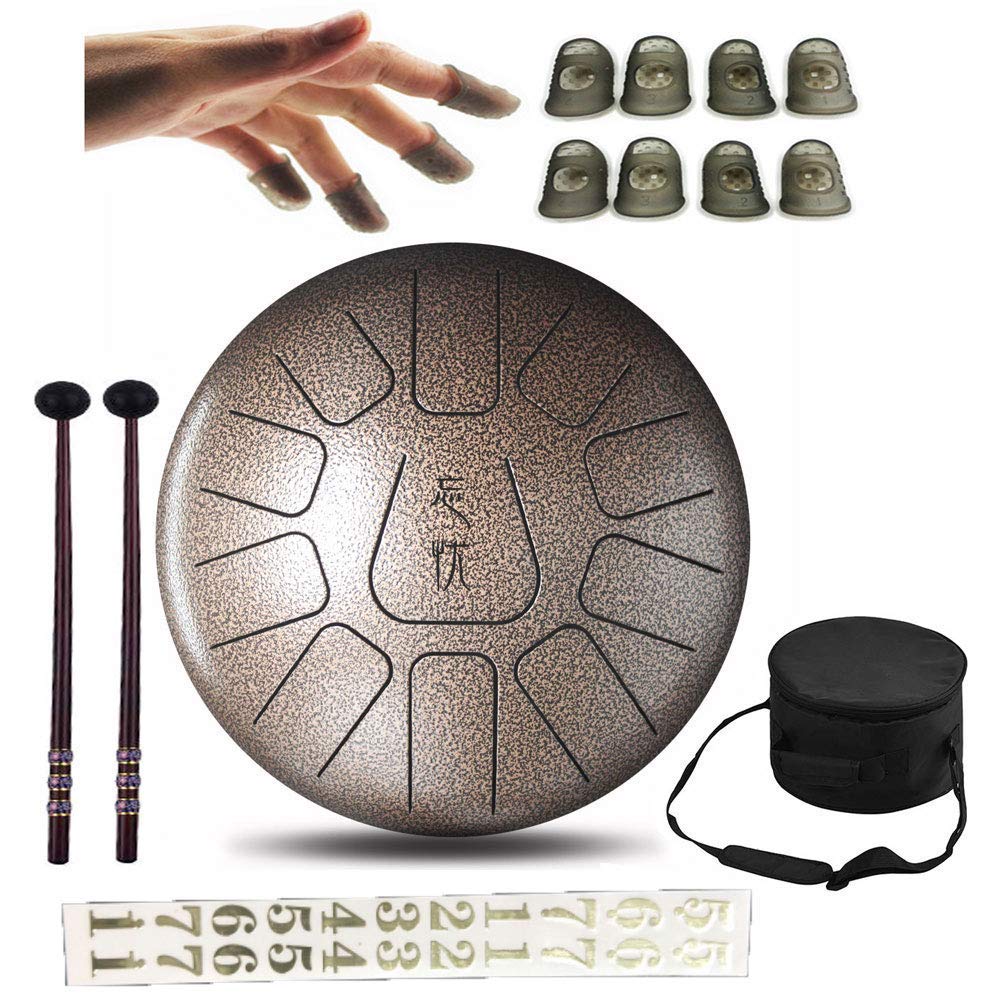 LYRR 12 Inch Steel Tongue Drum - 11-Tone Handpan Drum with Rubber Mallets | Professional Percussion Instrument for Meditation, Yoga & Music Therapy | Perfect Gift for Musicians & Travelers