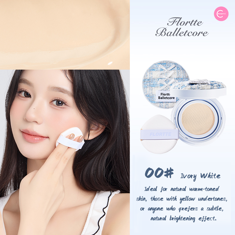 FLORTTE Ballet Veil Cushion Cream - Lightweight BB Cream with SPF, Hydrating & Long-Lasting Coverage for Daily Makeup | Perfect for Office, Date Night & Special Occasions