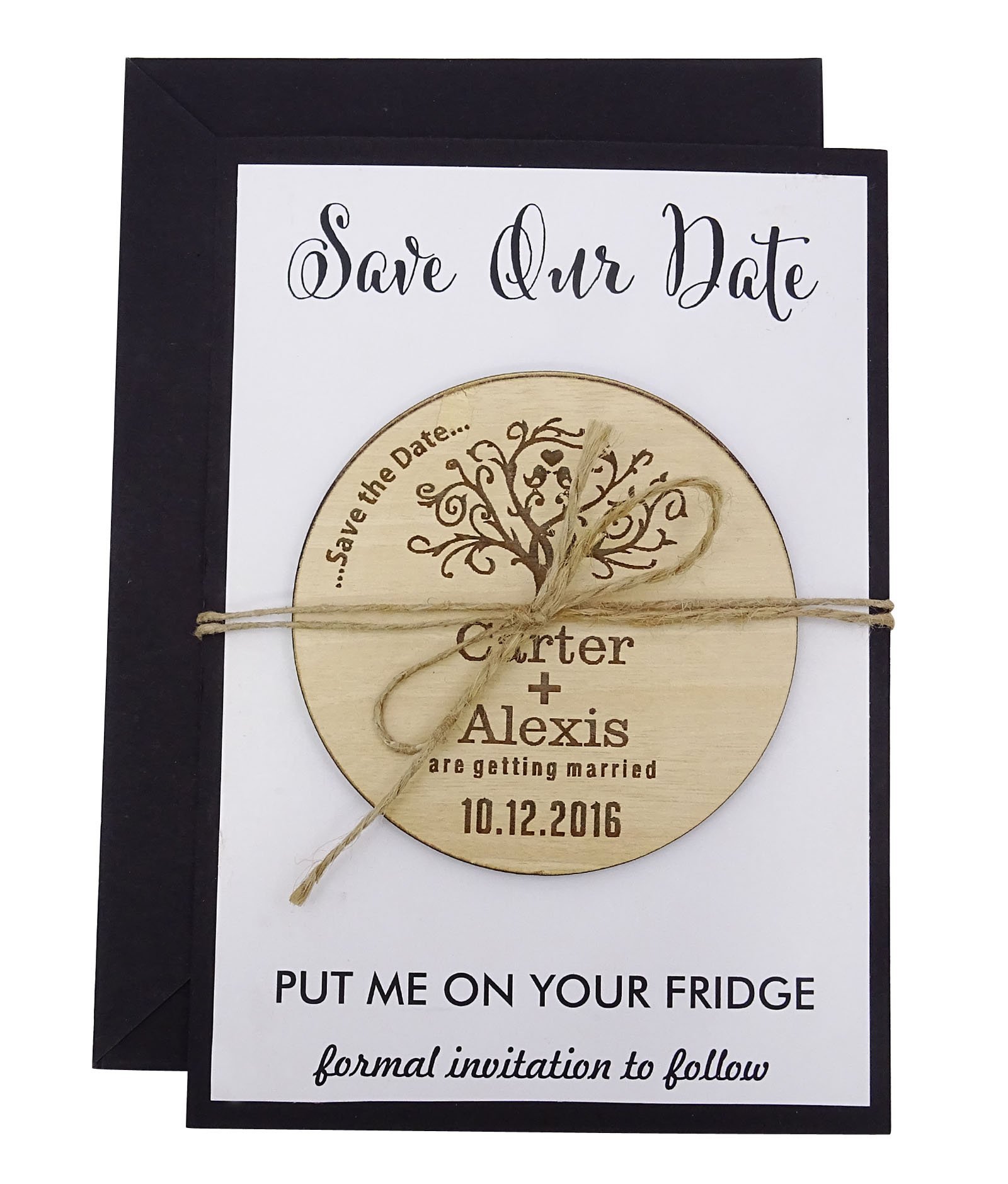 Personalized Rustic Wooden Save The Date Magnets - Custom Engraved Wedding Announcement Idea for Invitations, Bridal Showers & Anniversary Celebrations