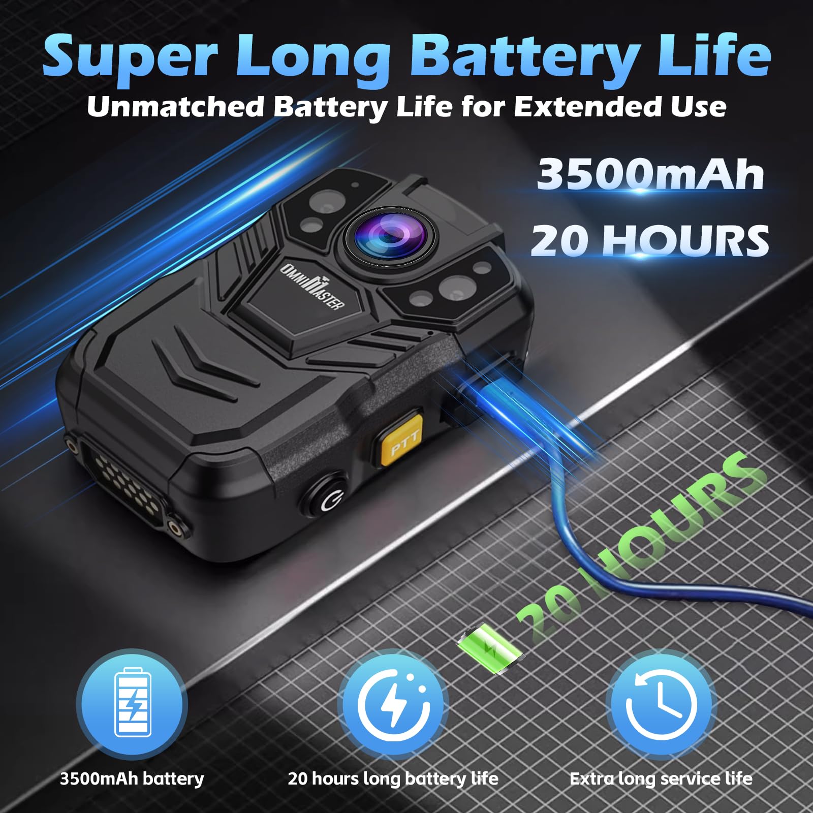 1296P UHD Body Camera with Audio Recording - 2 Inch LCD Display, Night Vision, Waterproof & Shockproof - Compact Body Worn Camera (128GB) for Law Enforcement, Security Guards & Outdoor Activities
