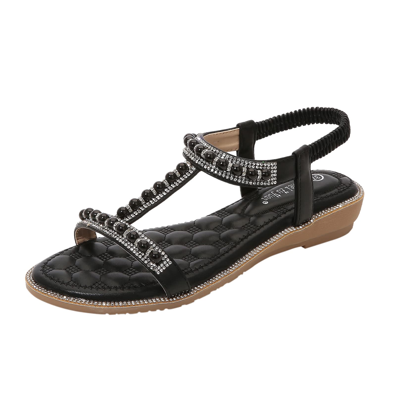 Roman Crystal Strap Sandals for Women - Studded Elastic Slip-On Wedge Platform Sandals | Perfect for Summer, Beach, Parties & Casual Outings