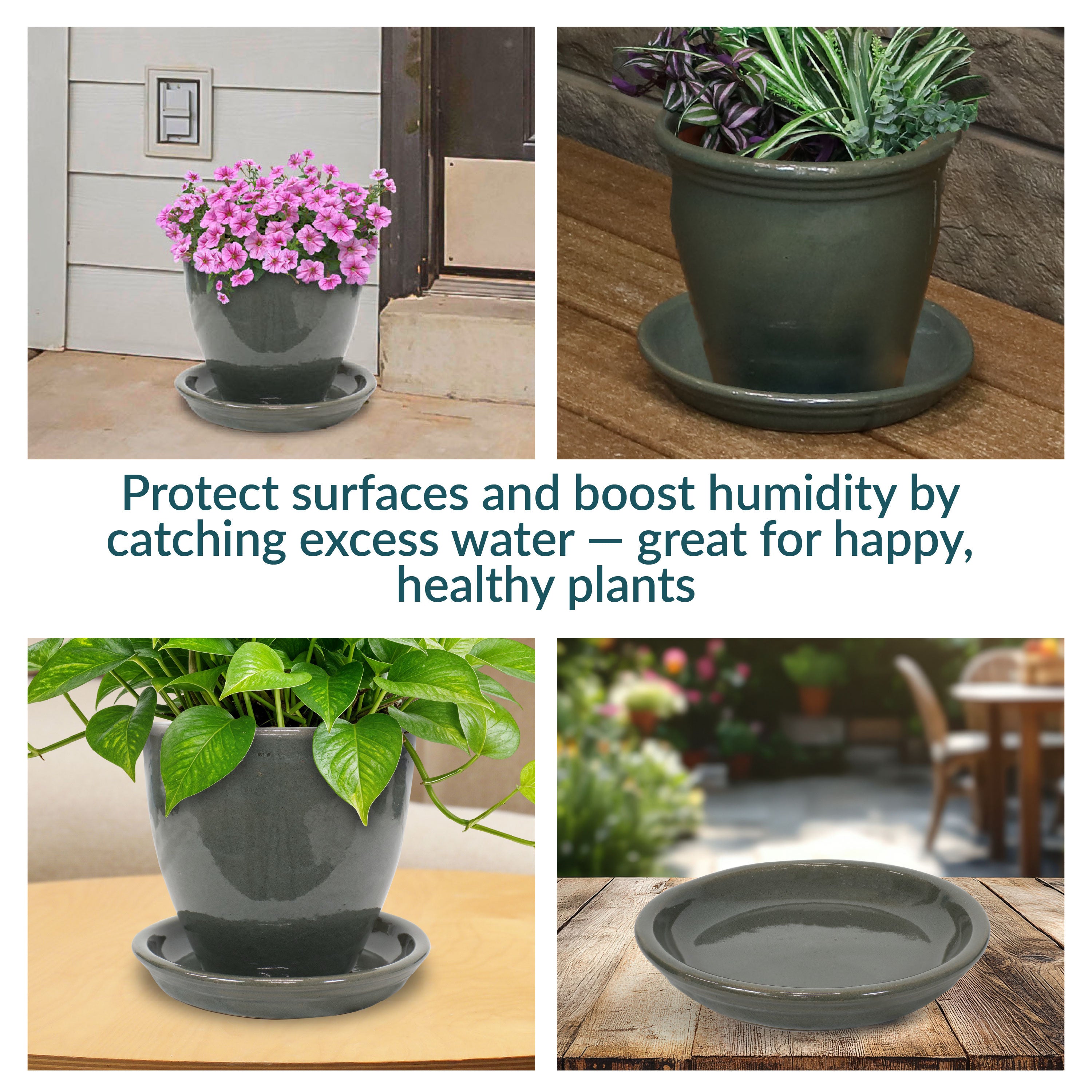 Sunnydaze 4-Pack Glazed Ceramic Plant Saucers for Indoor & Outdoor Potted Plants – Perfect for Home, Garden, and Patio Decor
