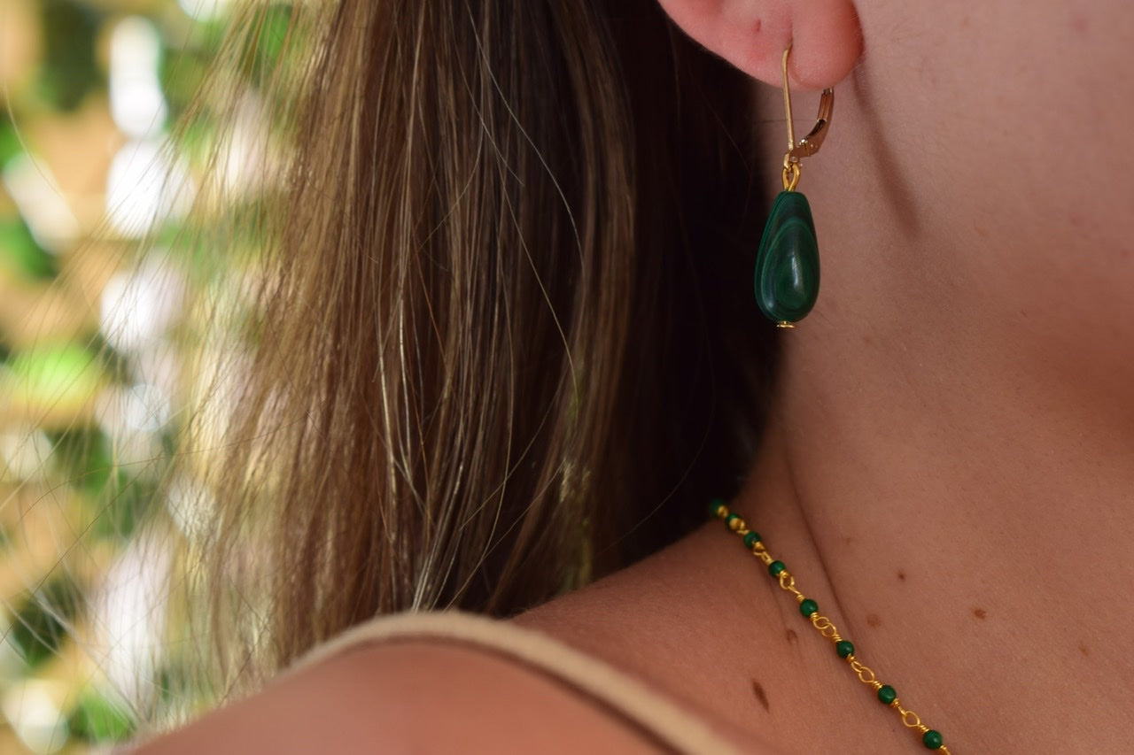 Penelope 'Girl With A Malachite' Sterling Silver Earrings | Handmade Dangle Jewelry for Women | Perfect for Parties, Weddings & Special Occasions
