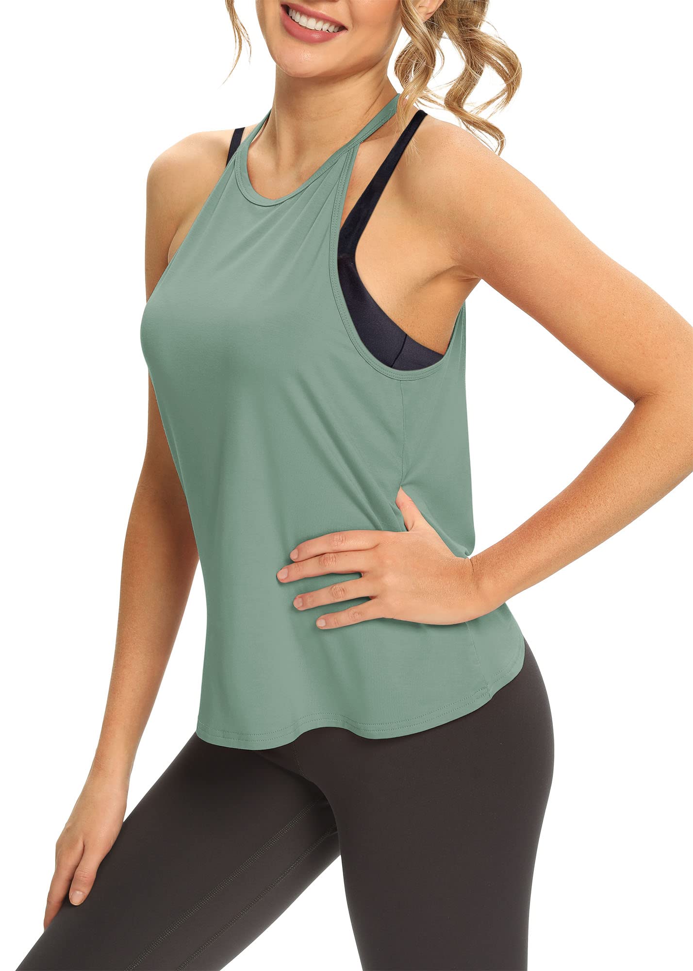 MIppo Women's Open Back Workout Tops - Sleeveless Halter Gym Athletic Tank Tops for Yoga, Running & Fitness | Loose Fit Breathable Activewear