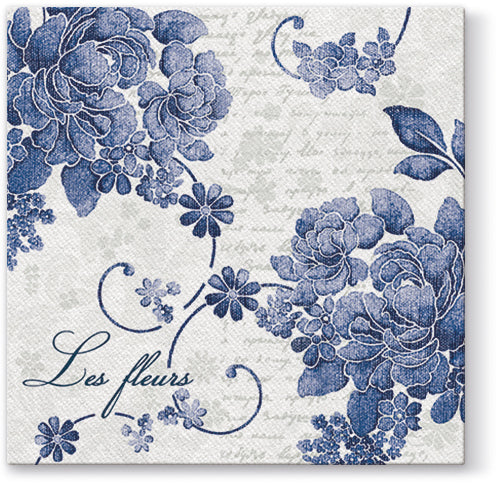 Premium Blue Linen Roses Airlaid 1/4 Fold Dinner Napkins - 50 Pack | Elegant Disposable Napkins for Weddings, Parties & Fine Dining