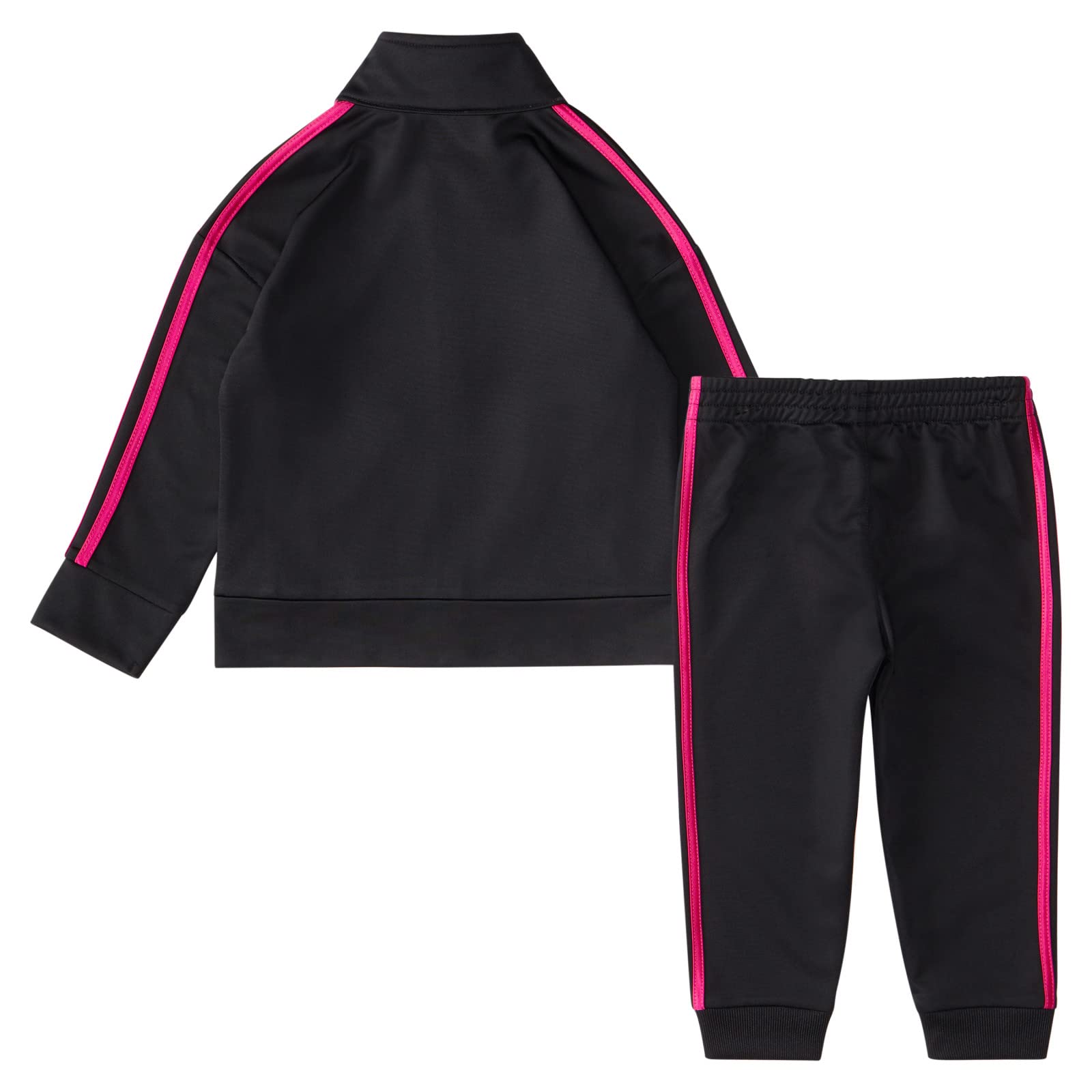Adidas Girls Zip Front Classic Tricot Jacket & Joggers Set - 24 Months, Black with Real Magenta | Comfortable Athletic Outfit for Toddlers, Perfect for Playdates, Daycare & Outdoor Activities