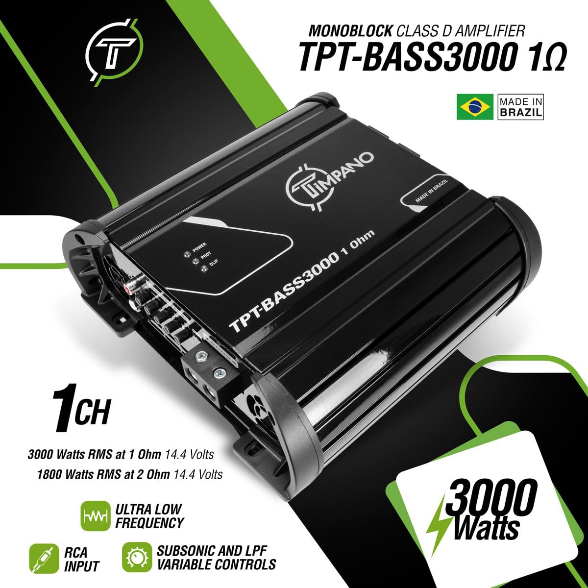3000W Mono Subwoofer Car Amplifier - TPT-BASS3000 1 Ohm 12V Class D Monoblock Amp with Built-in Crossover, Bass Boost & Cooling Fans for Powerful Car Audio System - Perfect for Bass Lovers & Car Audio Upgrades