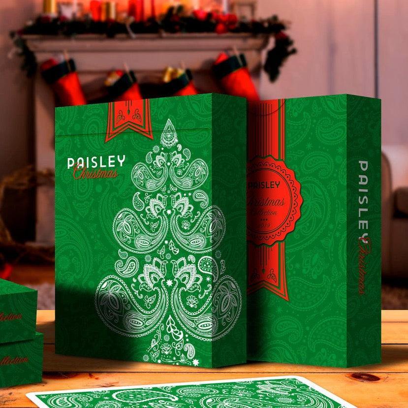 Festive Christmas Playing Cards - Elegant Paisley Metallic Green Deck for Holiday Parties, Family Game Nights & Gift Giving