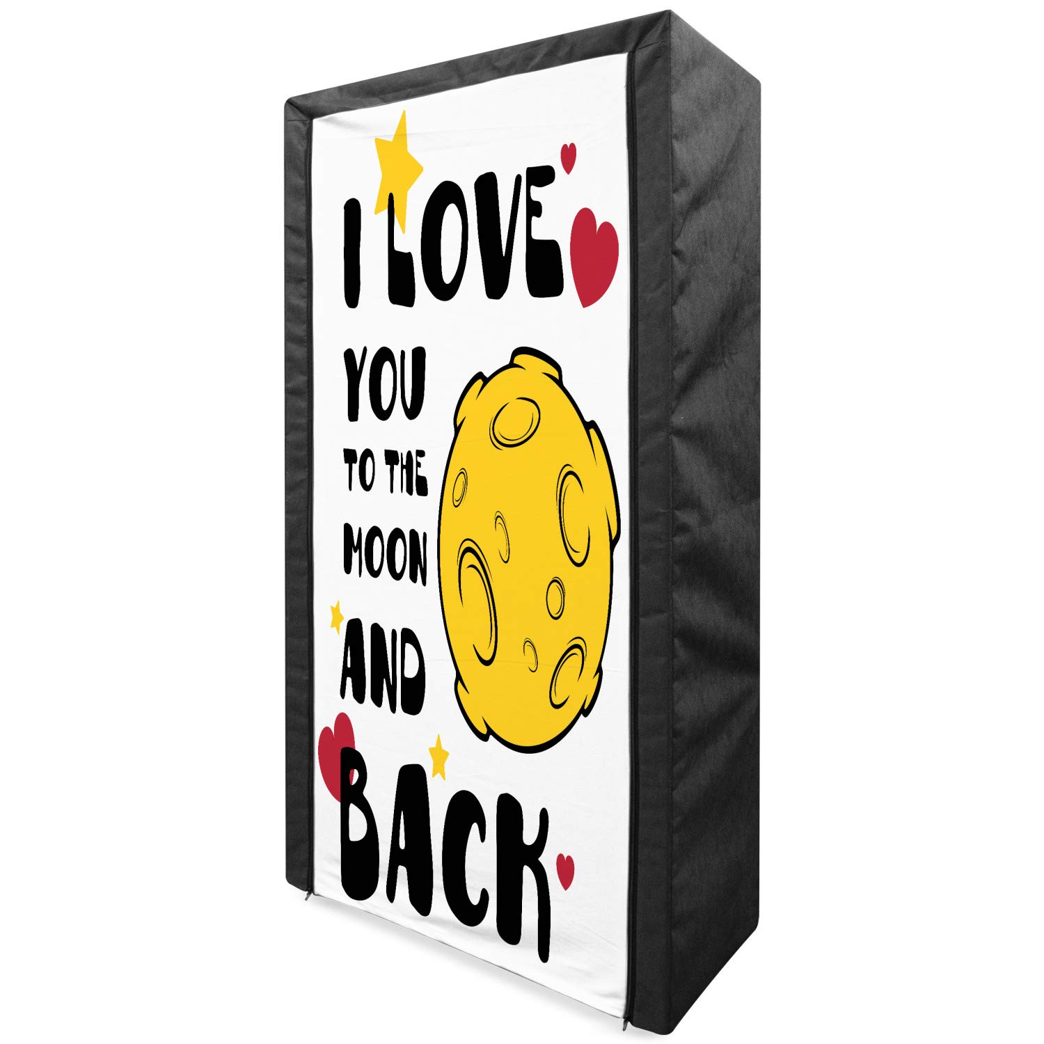 Ambesonne I Love You Portable Fabric Wardrobe - Moon Surface Romance Print Clothing Organizer with Shelves, 33.5 Inch - Yellow Black Red for Bedroom, Closet & Dorm Storage | Perfect for Valentines, Couples & Space Lovers