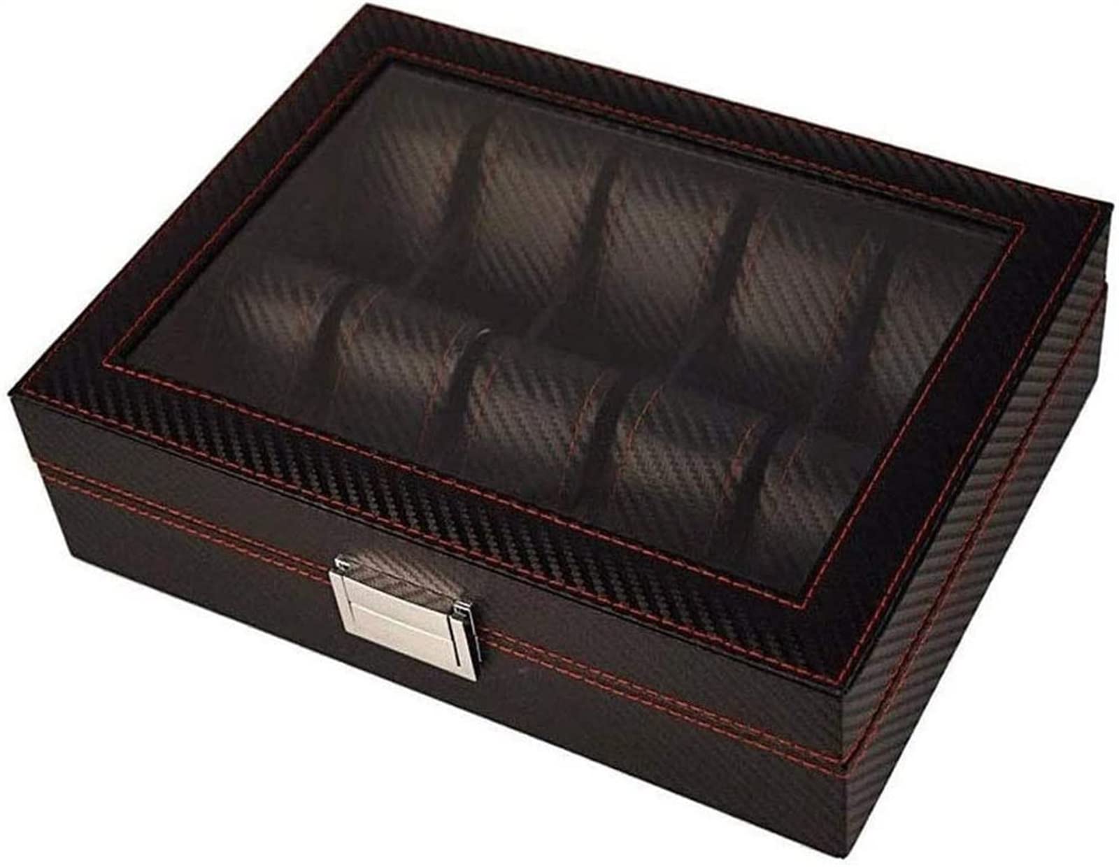 Premium DHALGA Watch Box Organizer - 20 Slot Luxury Watch Case for Men with Metal Hinge, Carbon Fiber Design & Glass Top - Perfect for Watch Storage, Display & Collection Organization - Ideal for Home, Office & Travel Use