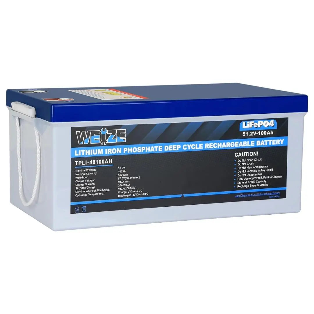 51.2V 100Ah 5120Wh LiFePO4 Lithium Battery - High Capacity Deep Cycle Solar Battery for RV, Marine, Off-Grid & Solar Power Systems - Perfect for Home Energy Storage & Backup Power