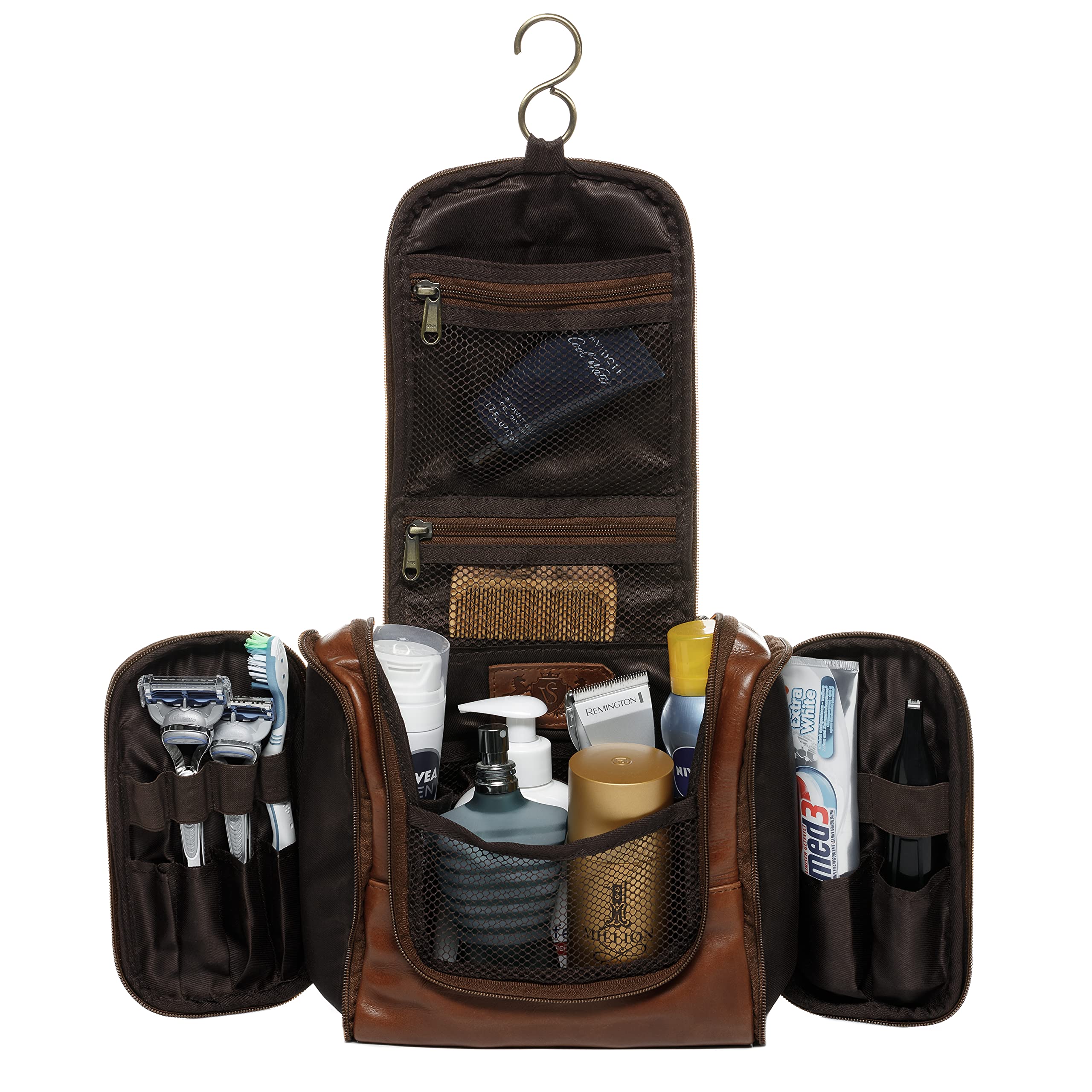 Premium Real Leather Toiletry Bag for Men & Women - SID & VAIN Dexter Large Travel Overnight Wash Gym Shaving Bag (Unisex, Brown) - Perfect for Travel, Gym, Camping & Daily Use