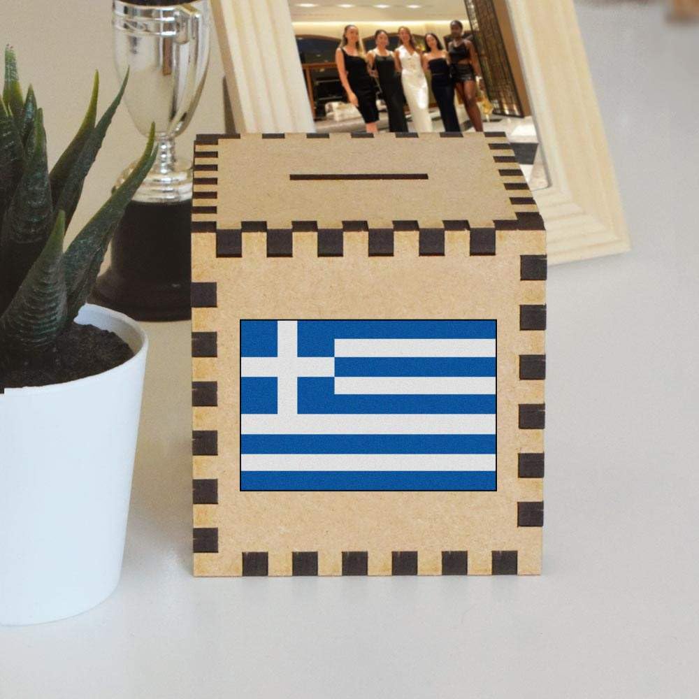 Greek Flag Money Box - Piggy Bank for Savings & Collectibles | Perfect for Kids, Travel Souvenirs & Patriotic Decor (MB00073421)