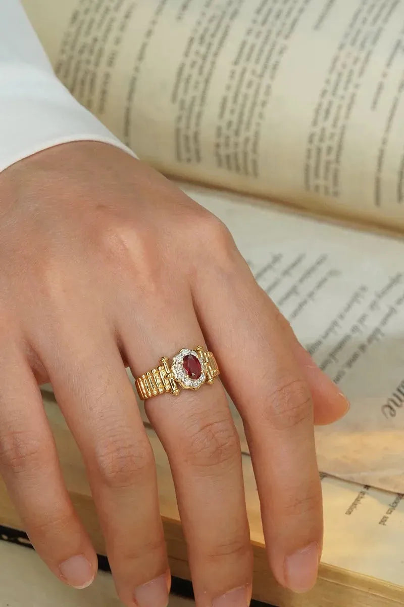 18K Yellow Gold Vintage Diamond & Natural Ruby Ring for Women - Luxury Wedding Jewelry, Anniversary Gift, Engagement Ring, Bridal Party Accessory