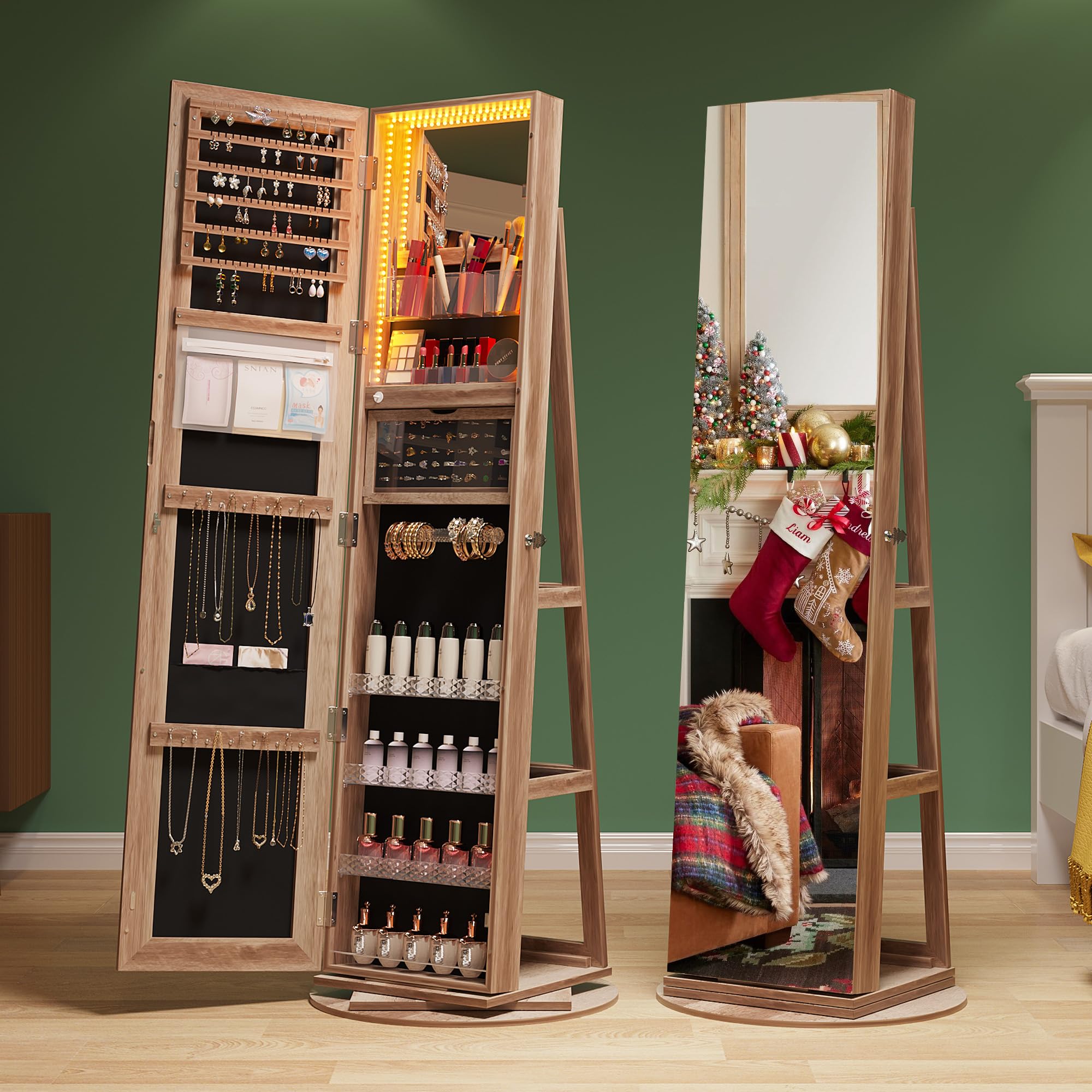 360° Rotating Jewelry Armoire with LED Lights - 63