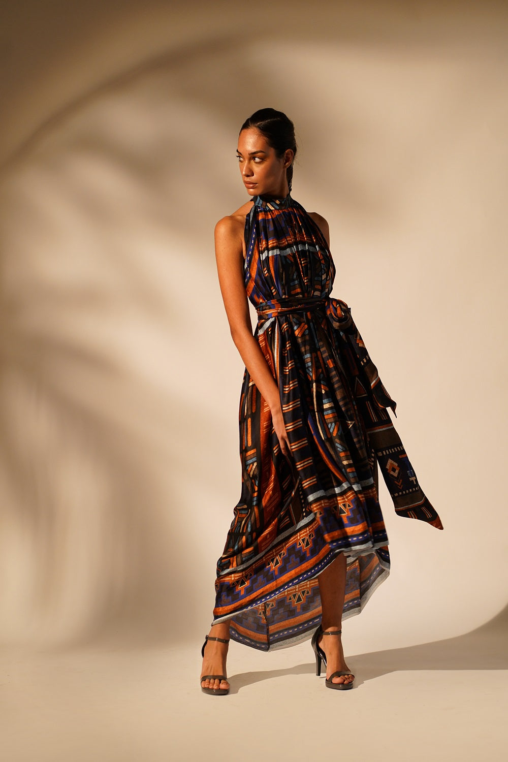 Midnight Blue Aztec Print Halter Neck Dress for Women - Boho Chic Summer Maxi Dress for Beach, Party & Vacation