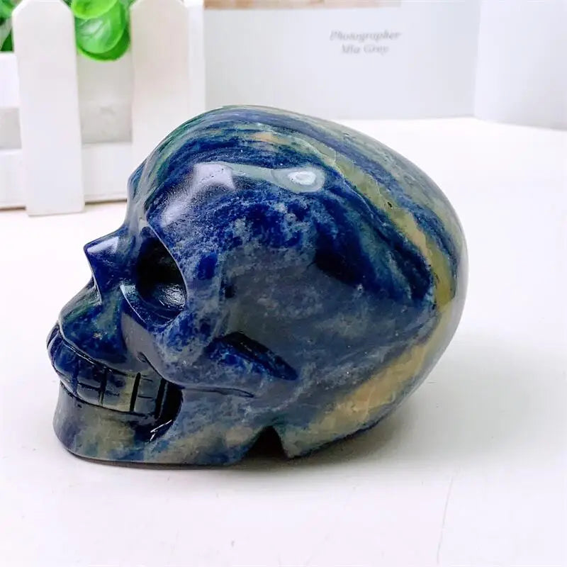 Natural Blue Sodalite Skull Carving - Polished Quartz Healing Stone for Meditation, Reiki & Home Decor - Handcrafted Gemstone for Spiritual Healing & DIY Crafts (1pc) - Perfect for Yoga Spaces, Altars & Gift Giving