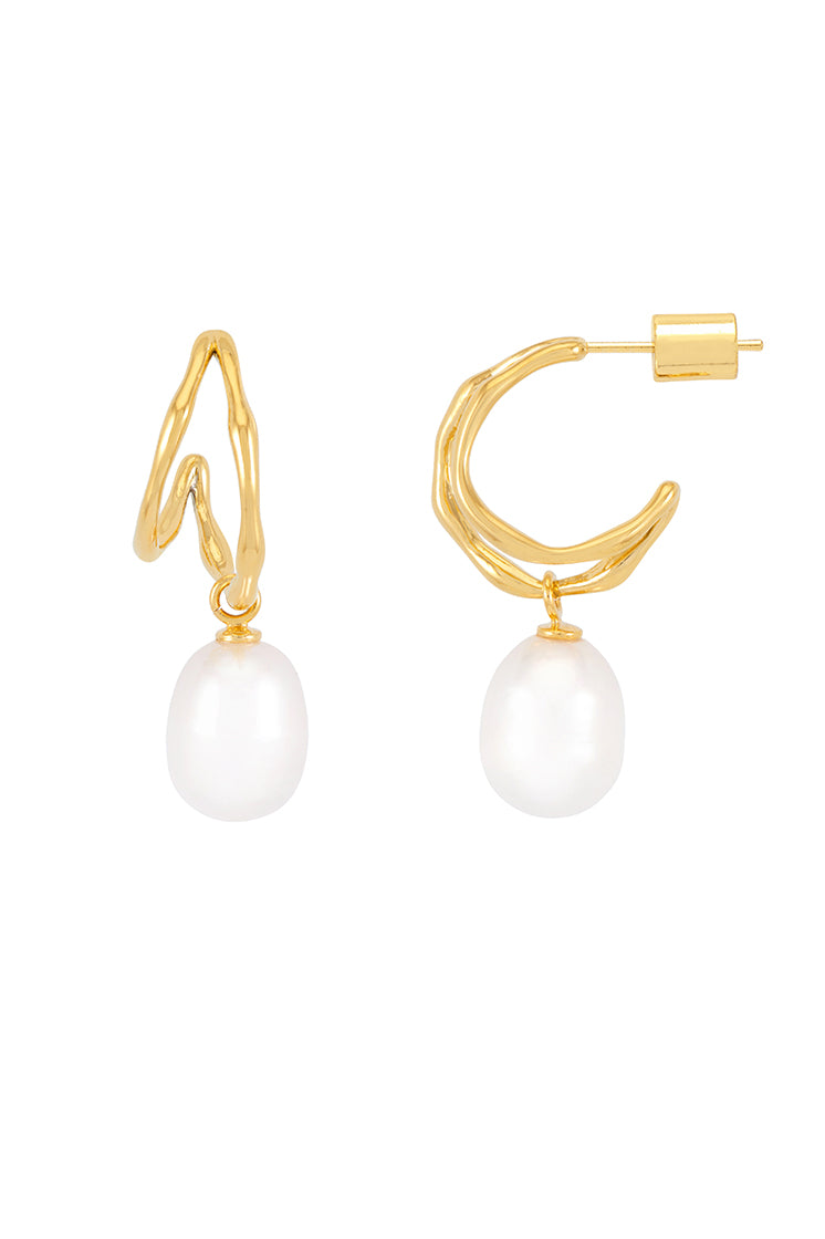 Molton Pearl Double Hoop Earrings for Women - Elegant 14K Gold Plated Dangle Earrings - Perfect for Weddings, Parties & Everyday Wear