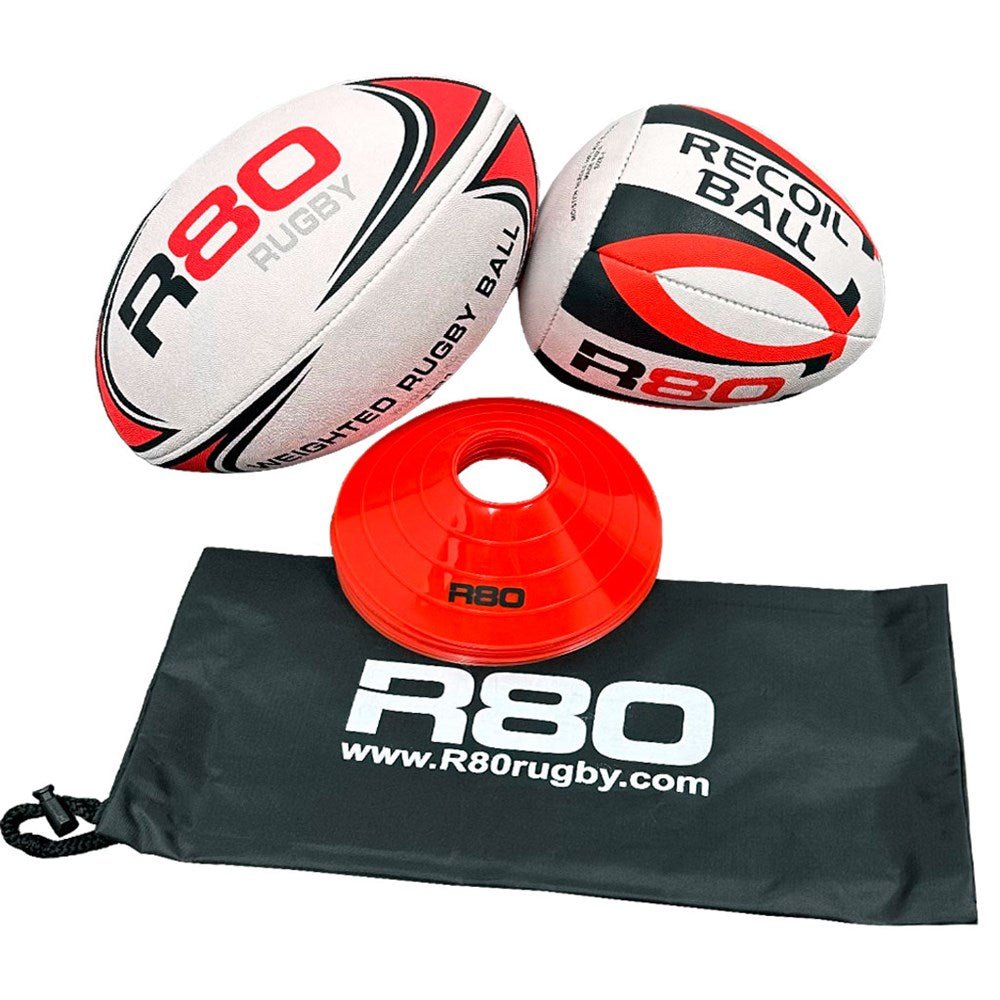 Rugby Training Equipment - R80 Rugby Pass, Catch & Throw Skill Set for Practice & Drills | Perfect for Rugby Players, Coaches & Team Training Sessions