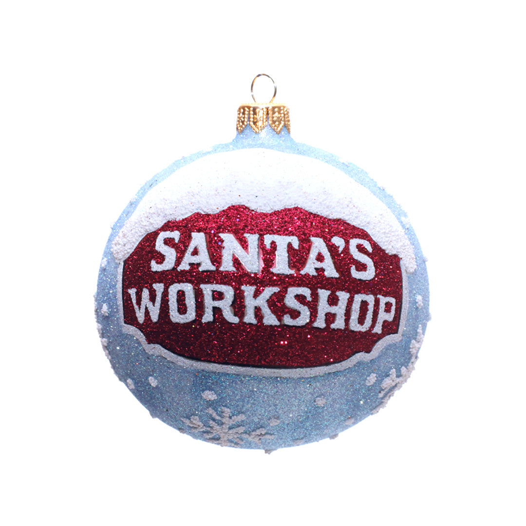 Santa's Workshop Christmas Ball Ornament - Handmade Holiday Decor for Tree, Gift, and Festive Home Decoration