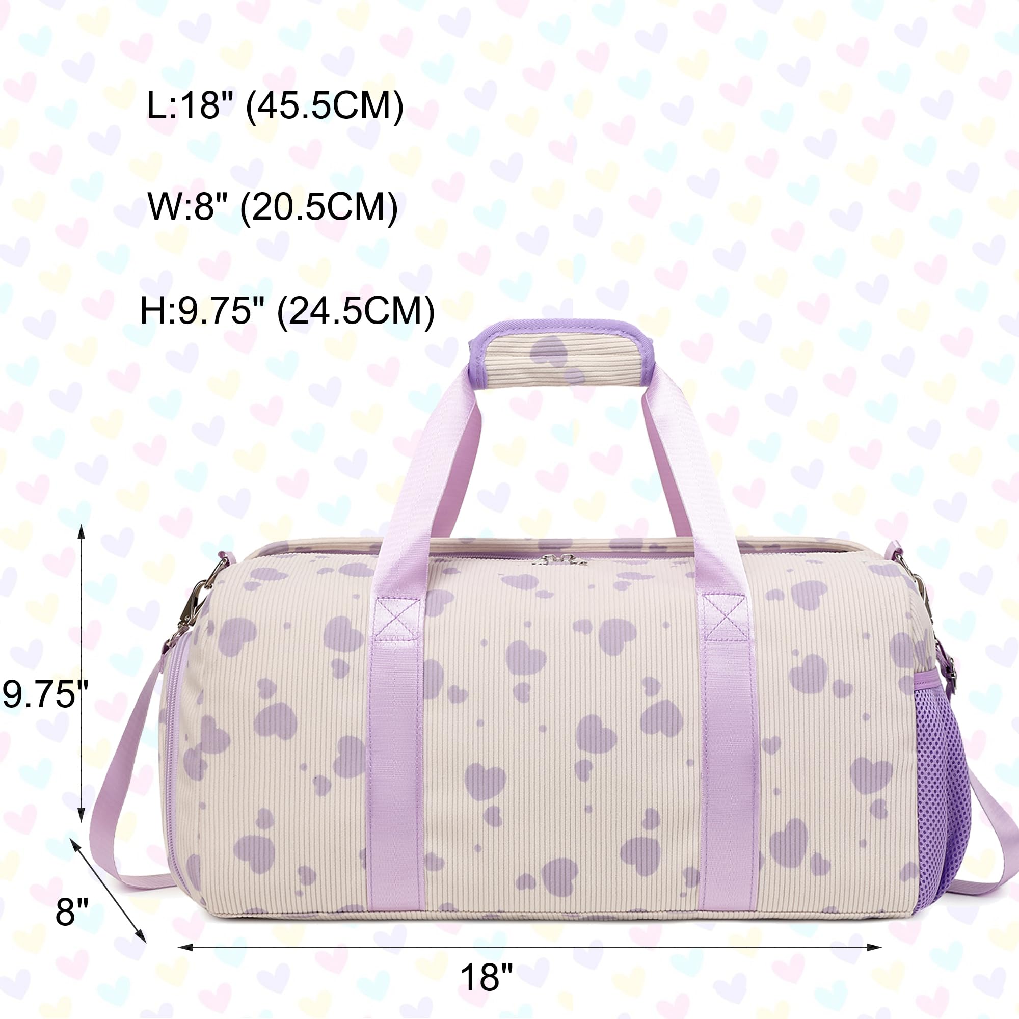 Corduroy Dance Duffle Bag for Girls with Shoe Compartment - Gym & Sleepover