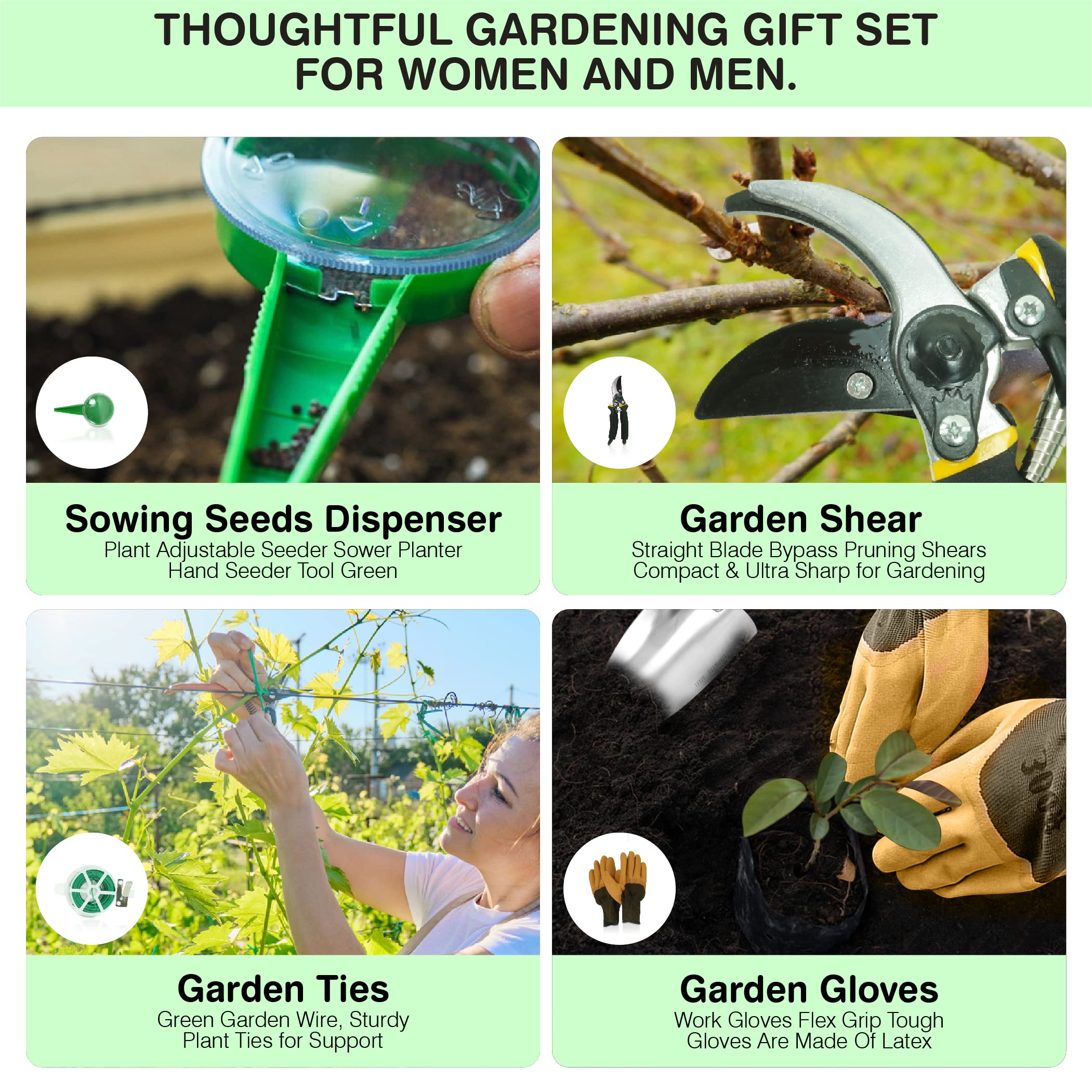 Premium Stainless Steel Garden Tools Set with Solid Beechwood Handle - Complete Gardening Kit Includes Rake, Shovel, Gloves, Shears & Tool Organizer - Ideal for Planting, Weeding & Landscaping - Perfect Gardening Gift for Women & Men
