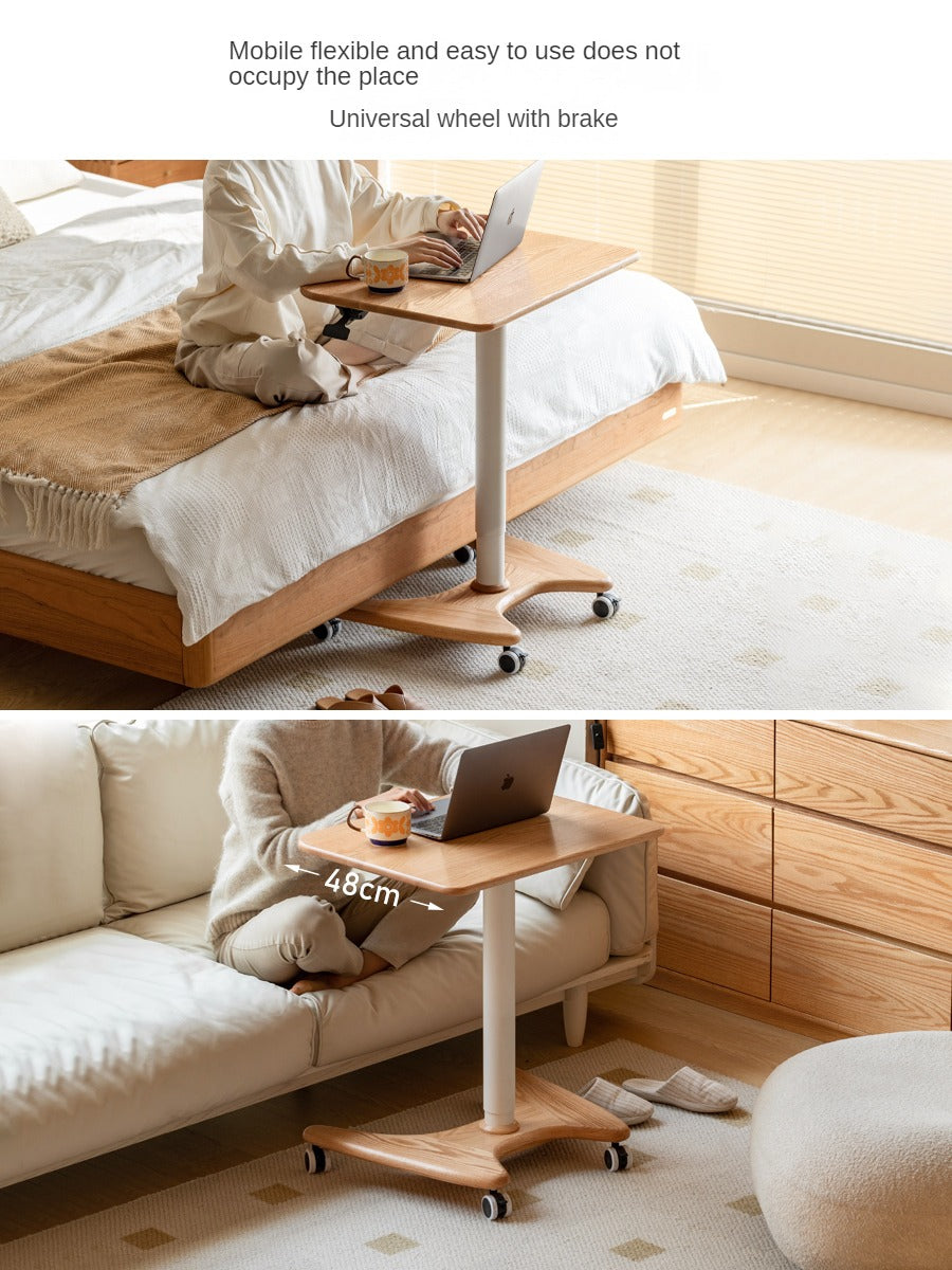 Solid Oak & Ash Wood Adjustable Height Standing Desk - Ergonomic Mobile Workstation for Home Office, Study & Workspace