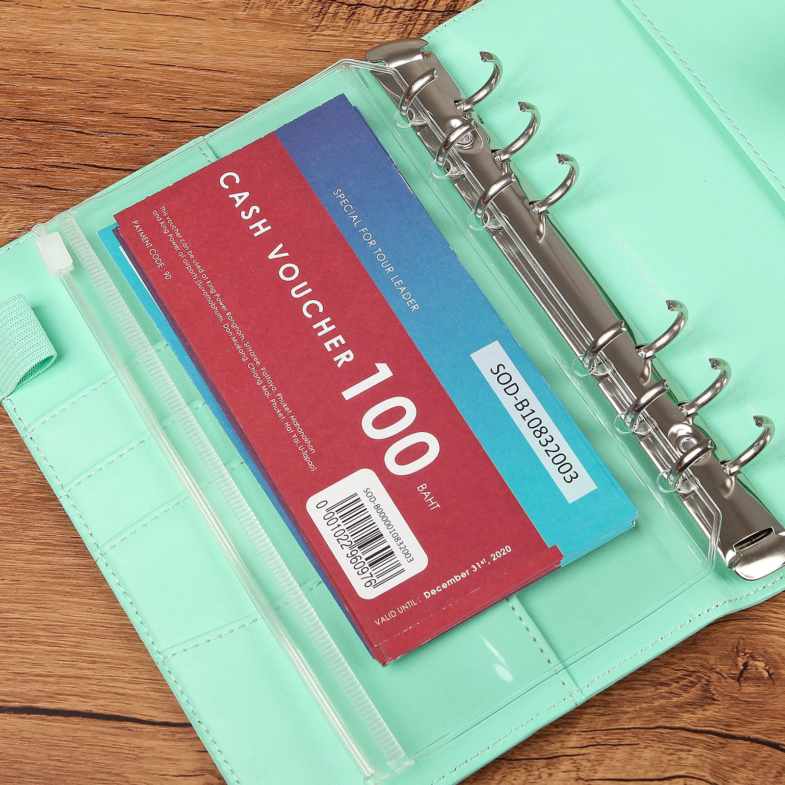 60pcs Transparent A6 Binder Pockets with Zipper - 6 Hole PVC Loose Leaf Folders, Waterproof Cash Envelopes for Budgeting, Organizer & Planner Inserts - Perfect for School, Office & Home Organization
