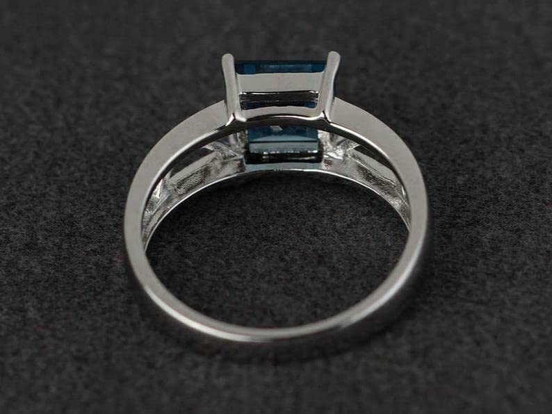 2ct Asscher Cut London Blue Topaz Solitaire Ring - White Gold Plated Split Shank for Women | Elegant Engagement, Anniversary & Gift Jewelry for Special Occasions