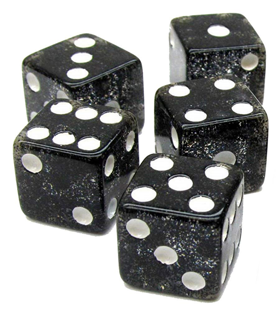 Black PU Leather Dice Cup Set with Storage Compartment - Red Felt Lined, Includes 5 Transparent 16mm Dice in Gift Box (Black Glitter) - Perfect for Dungeons & Dragons, Board Games, and Casino Night Parties