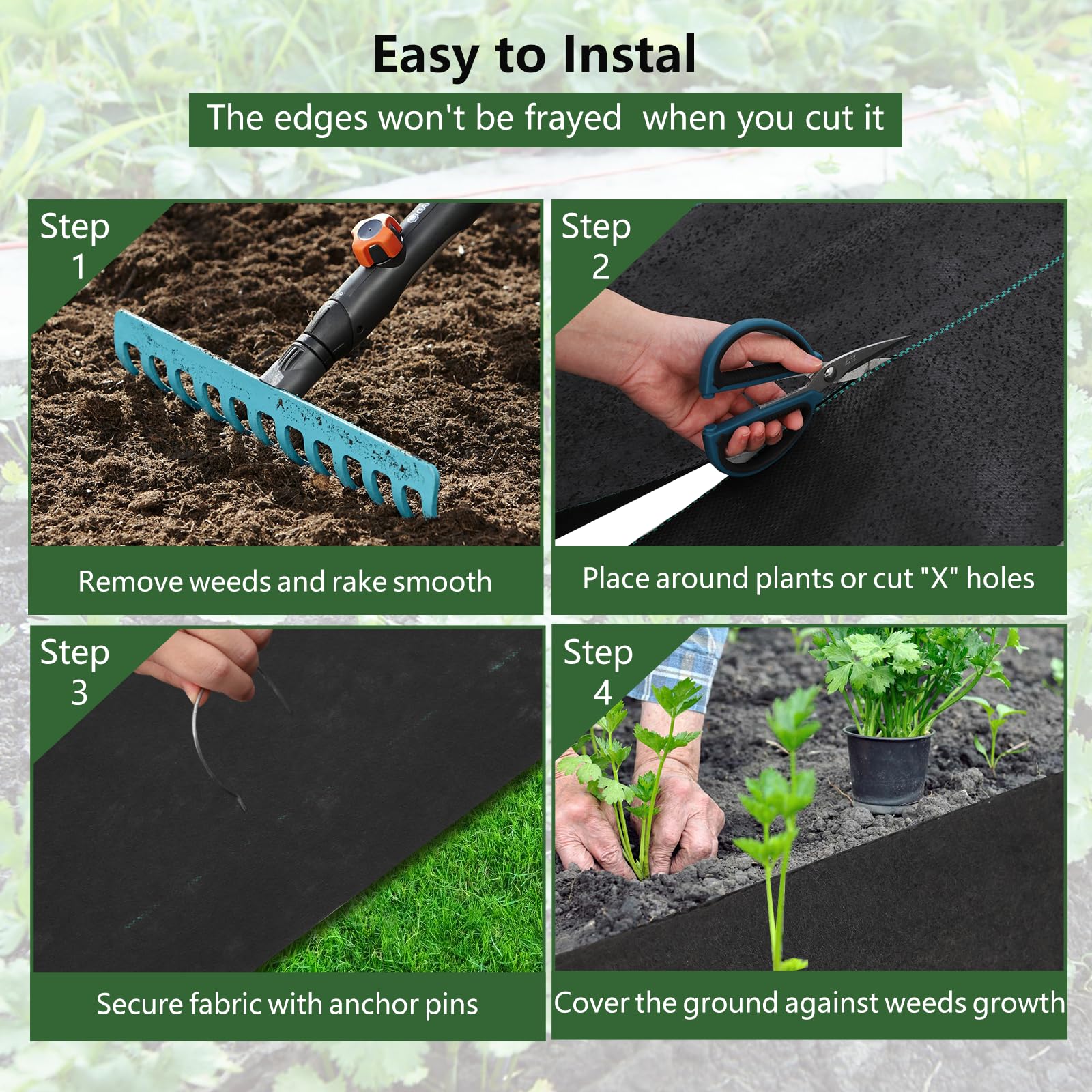 Broadfashion 5oz Woven Landscape Fabric - 5 x 300FT Double Layer Weed Barrier for Gardens | Heavy Duty Weed Control Ground Cover | Durable Gardening Mat for Beds, Landscaping & Outdoor Projects