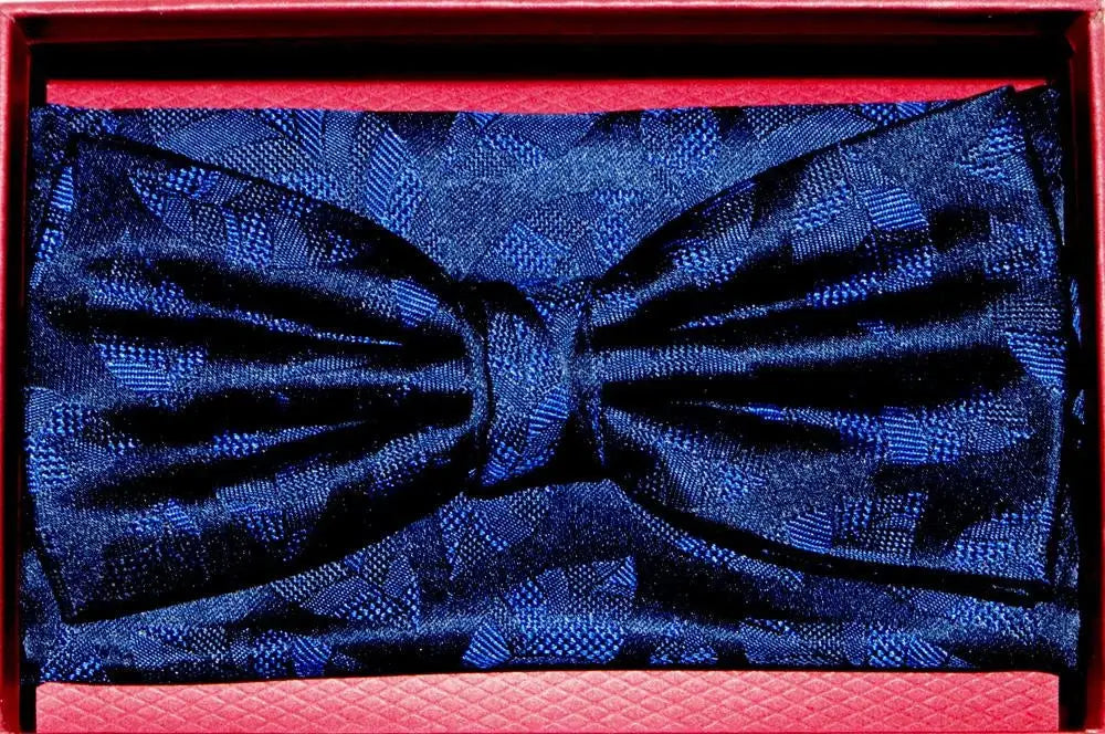 L.A. Smith Premium Blue Silk Bow Tie & Pocket Square Set - Elegant Formal Accessories for Weddings, Prom & Business Events