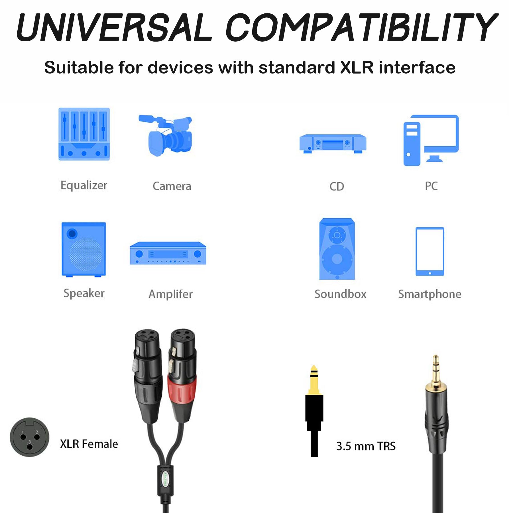 Dual XLR Female to 3.5mm TRS Stereo Y-Splitter Cable - 3.3ft Unbalanced Audio Adapter for Microphones, Mixers & Recording Equipment | Perfect for Home Studios, Podcasting & Live Performances
