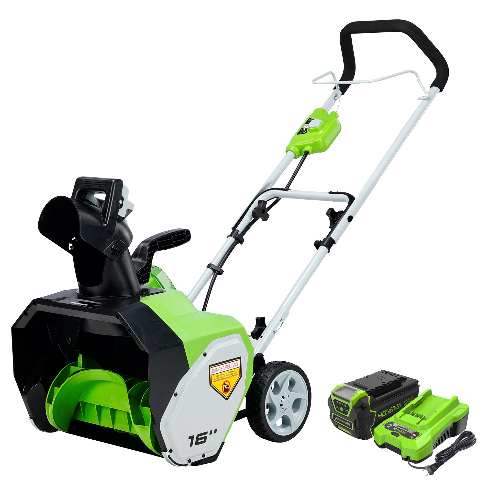 40V 16-Inch Cordless Battery-Powered Single Stage Snow Blower with 5.0Ah USB Battery & Fast Charger - Perfect for Driveways, Sidewalks & Small Yards Snow Removal