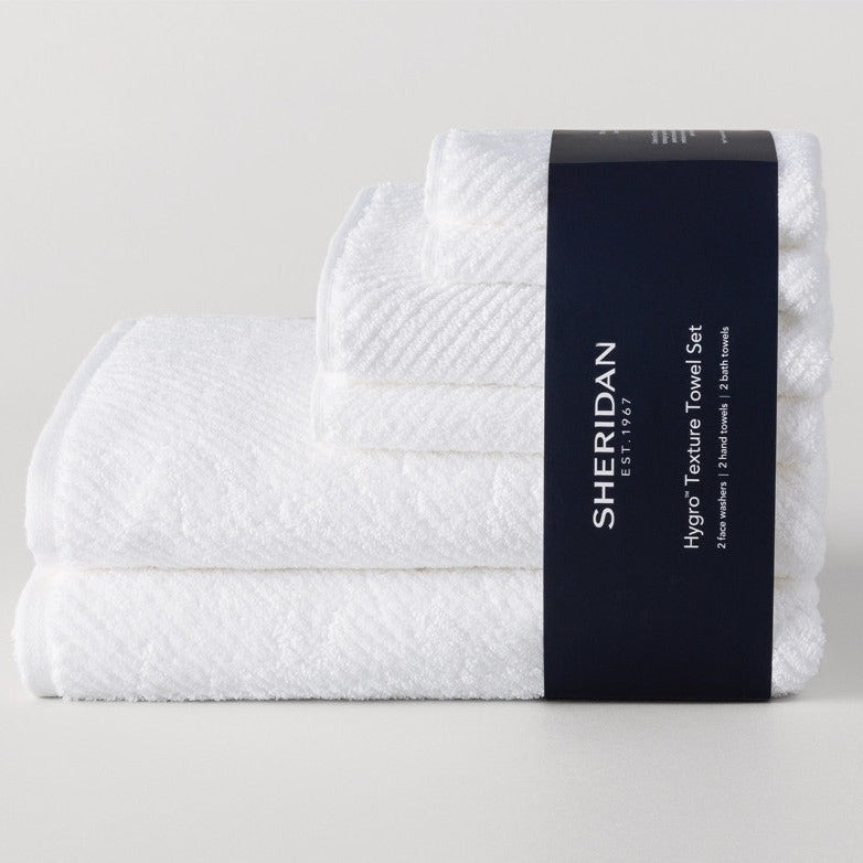 Sheridan Hygro Texture 6-Piece White Bath Towel Set - Ultra Soft & Absorbent for Spa, Bathroom & Guest Use