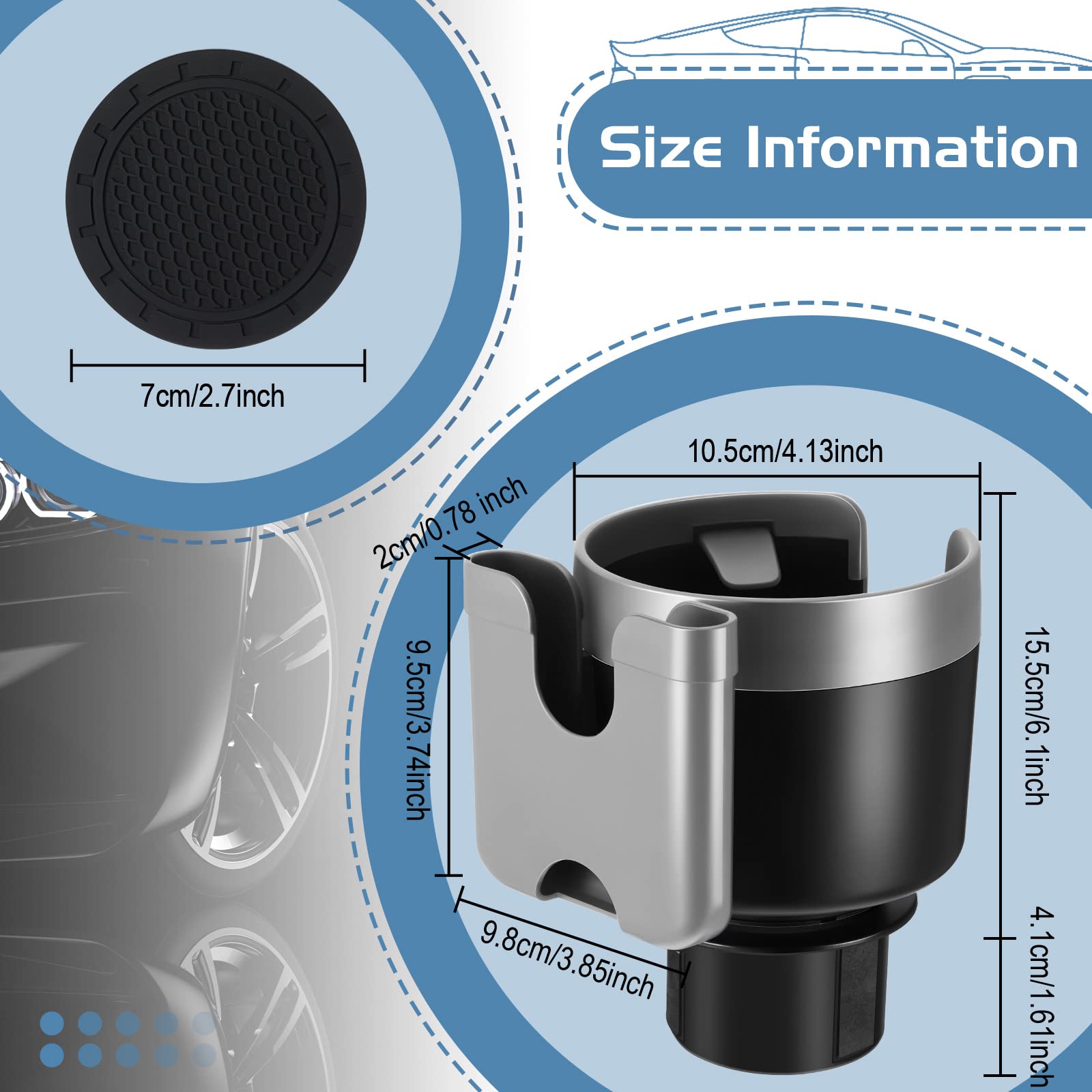 2-in-1 Multifunctional Car Cup Holder Expander with Phone Stand - Universal Car Accessories for Auto & Motorcycle (Gray/Black) - Perfect for Road Trips, Commuting & Travel Organization