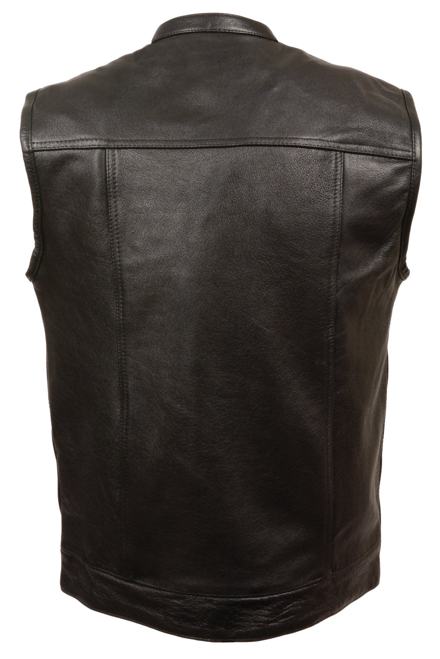 Men's SOA Style Leather Vest with Inside Gun Pocket & Deep Drop Pockets - Snap Collar Biker Jacket for Motorcycle Riding & Club Patches (Black)