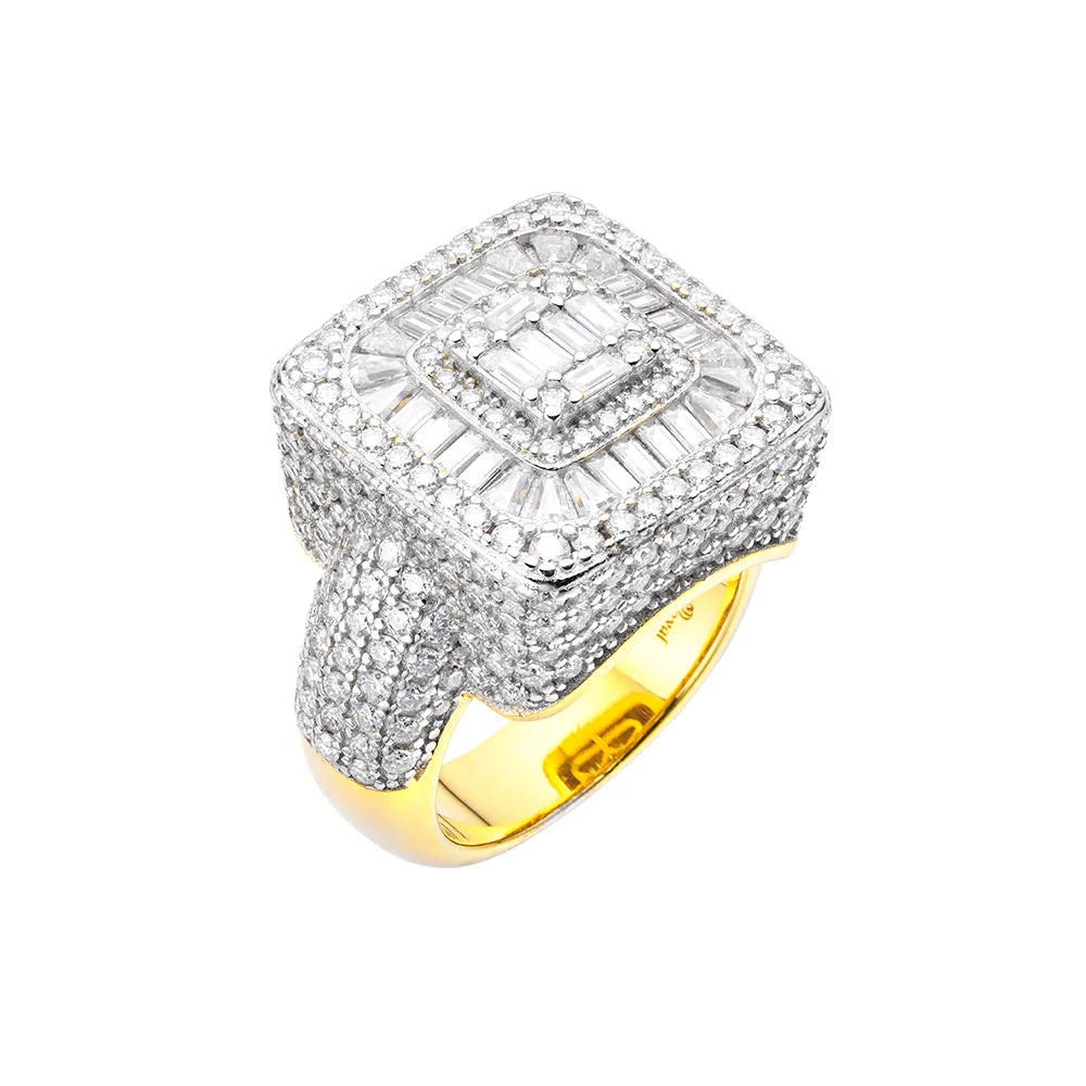 S.Silver Baguette Moissanite Diamond Square Iced Men's Ring - Luxury Wedding Band, Anniversary Gift for Him, Perfect for Engagement & Special Occasions