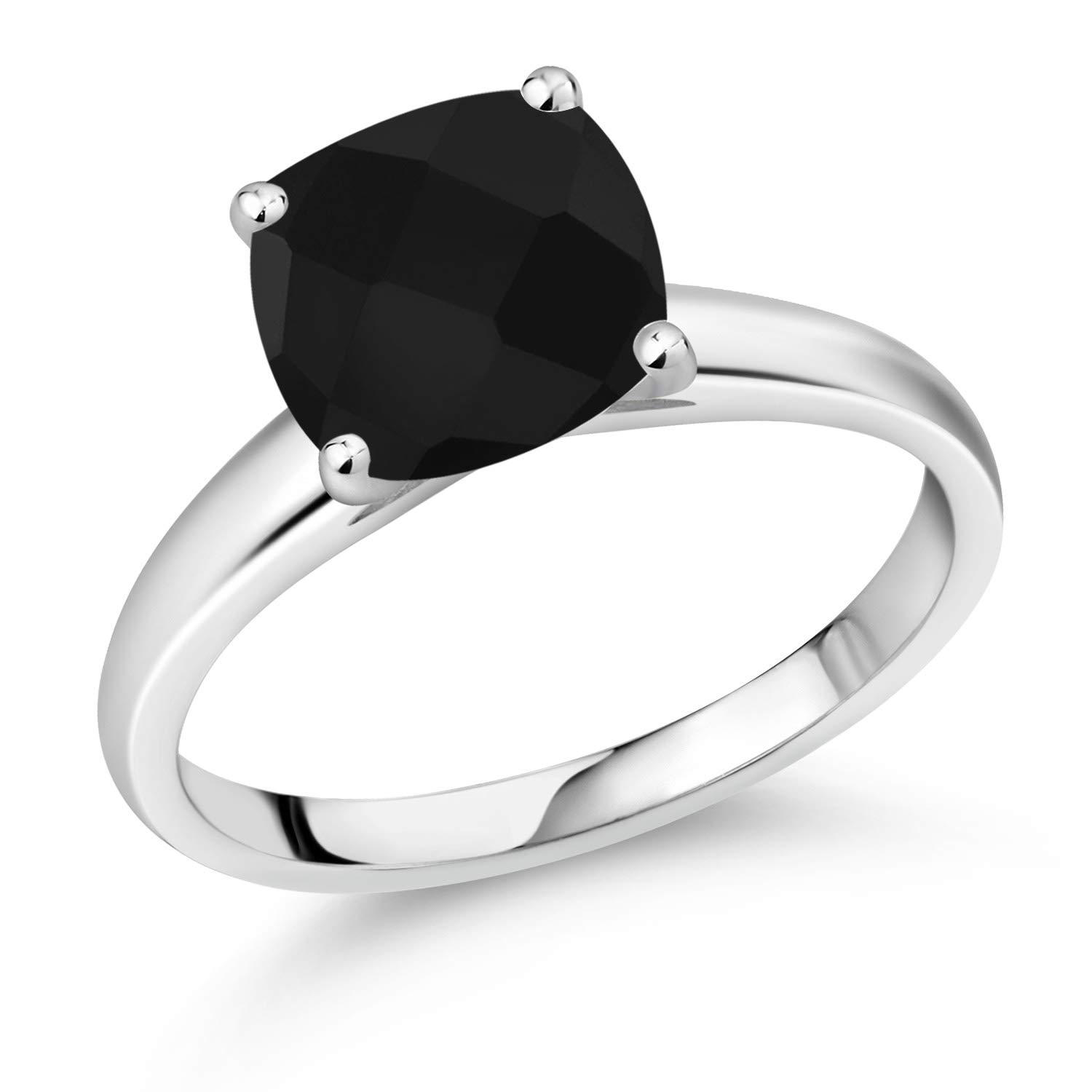 2.11 Ct Cushion Checkerboard Black Onyx Ring in 10K White Gold - Elegant Gemstone Jewelry for Women, Perfect for Weddings, Anniversaries & Special Occasions