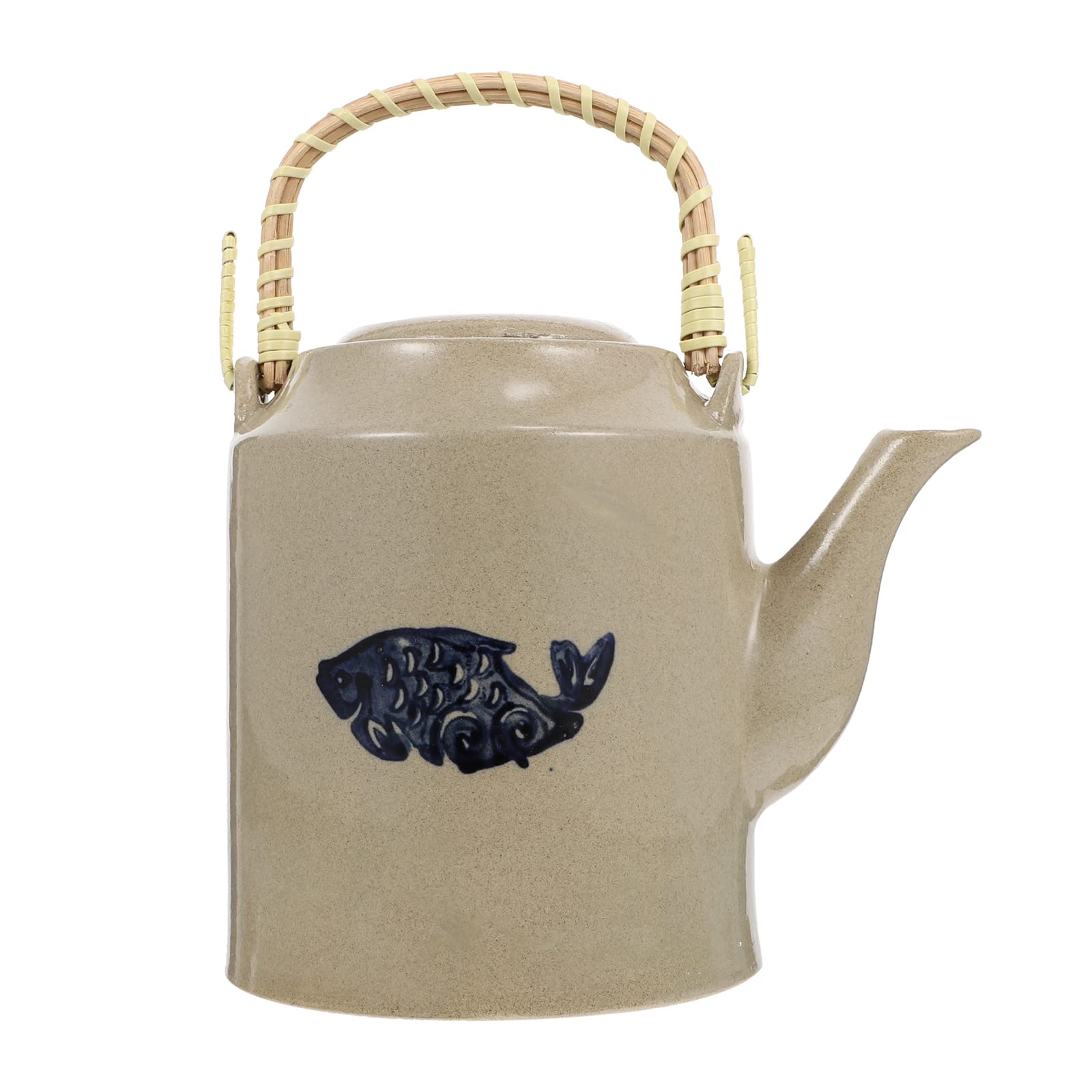 Angoily 1L Ceramic Vintage Coffee Pot & Tea Kettle - Old-Fashioned Girder Design Teapot for Hot & Cold Beverages (Light Grey) | Perfect for Home, Office & Gift Giving