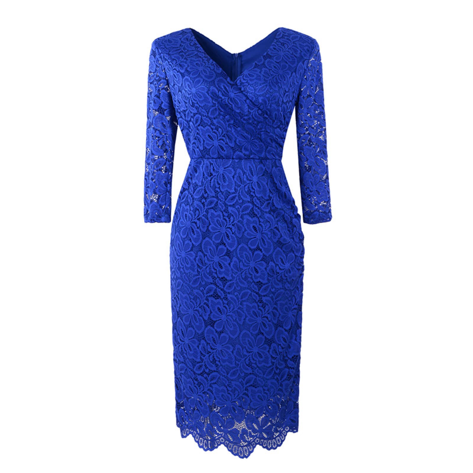 Vintage Floral Lace Cocktail Dress for Women - Elegant V-Neck 3/4 Sleeve Midi Pencil Dress for Wedding Guest, Party & Special Occasions