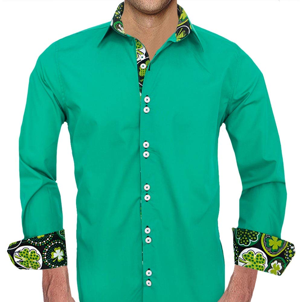 St. Patrick's Day Men's Dress Shirts - Green Shamrock Print Button Down Shirts for Irish Party, Pub Crawl & Holiday Celebration