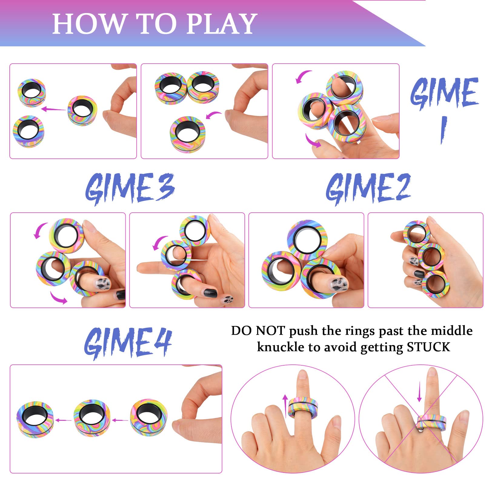 3Pcs Magnetic Fidget Rings for Adults & Kids - Stress Relief & Anxiety Toys for ADHD, Autism, Focus - Fun Easter Basket Stuffers & Valentine's Gifts for Boys Girls 8+ - Perfect for Office, School & Travel Use