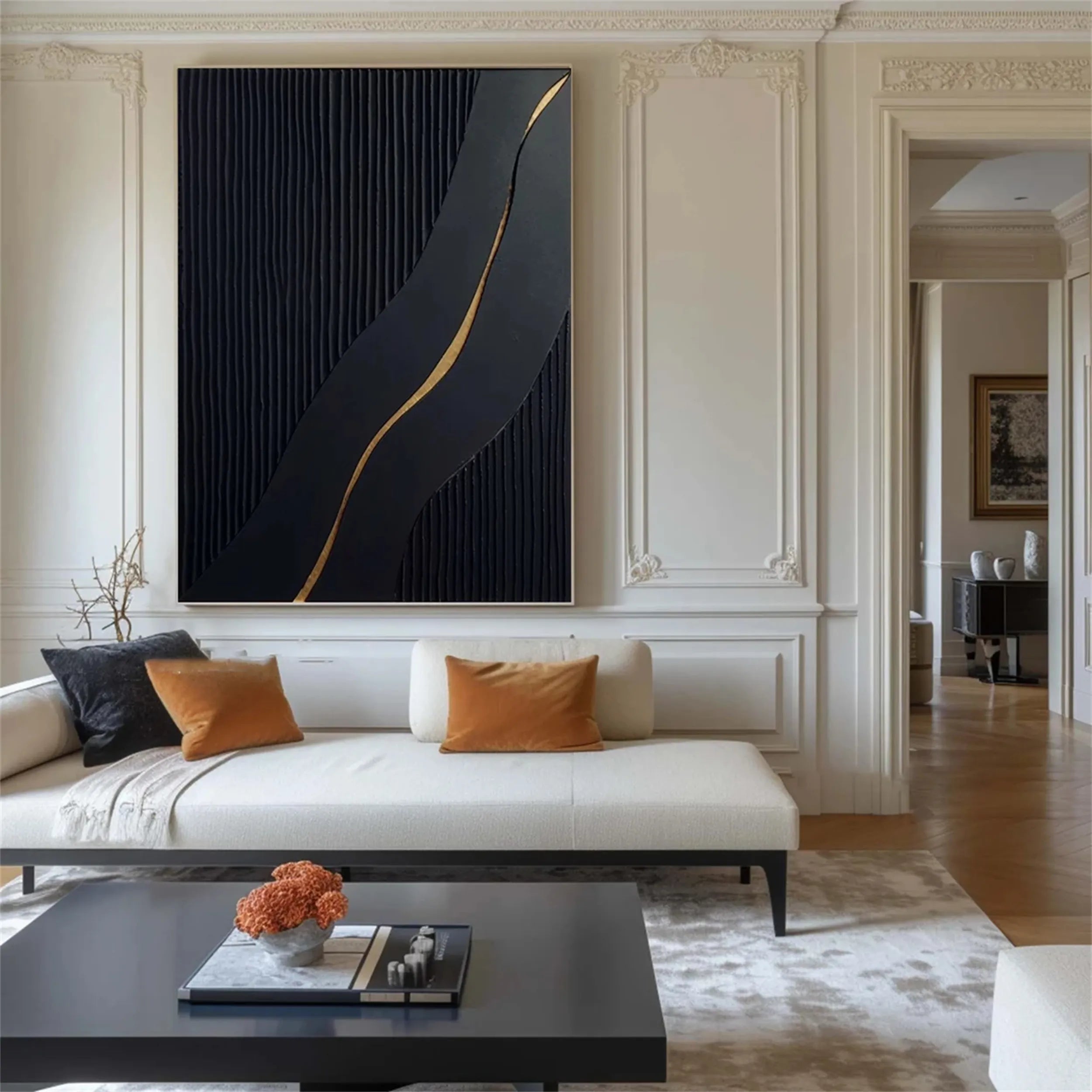 Black Gold Minimalist Textured Abstract Wall Art Painting #MZ083 - Modern Home Decor for Living Room, Bedroom & Office